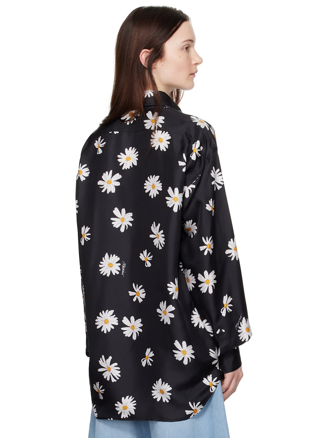 Black Silk Twill Allover Daisy Shirt - 3
