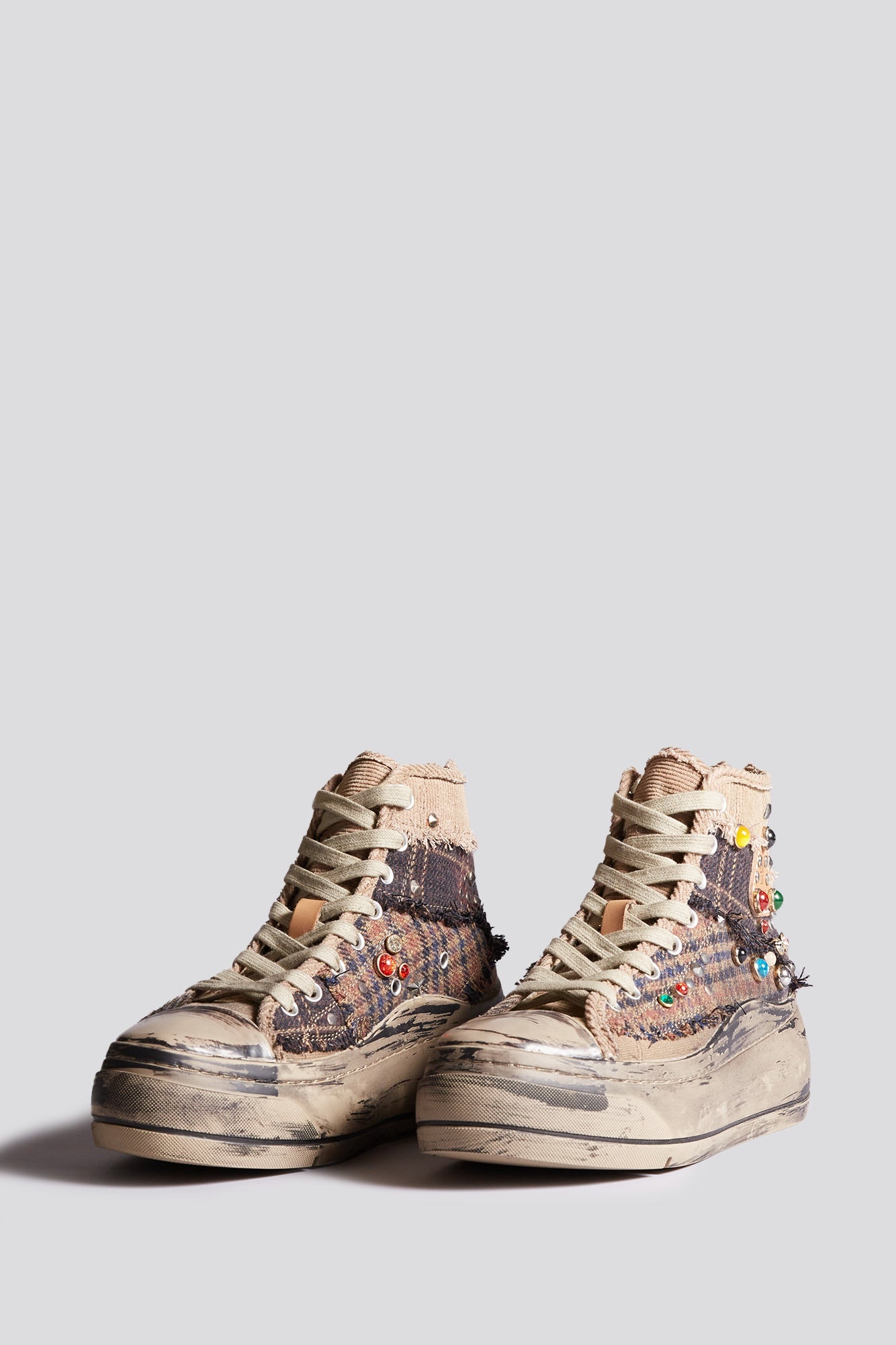 KURT HIGH TOP SNEAKER - PLAID PATCHWORK WITH STUDS ALLOVER -R13 - 4