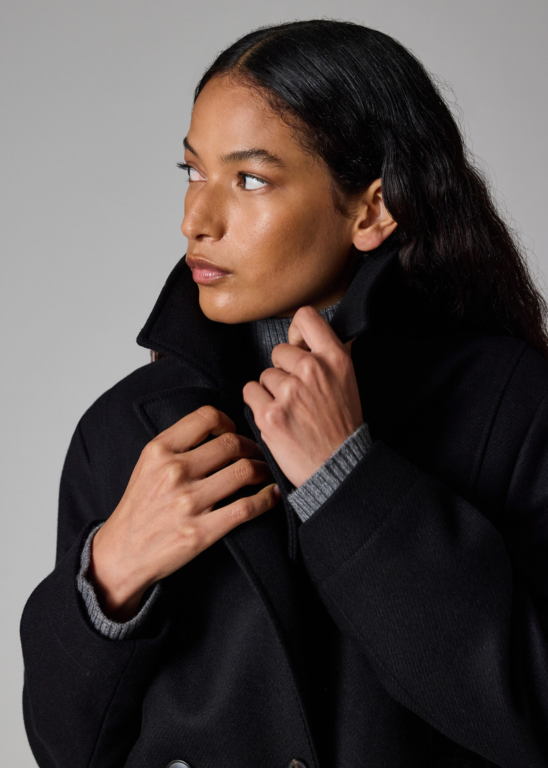 Women's Black Wool-Cashmere Blend Short Pea Coat 7