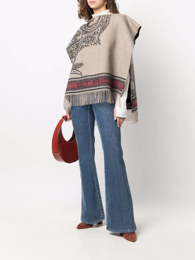 Etro paisley-pattern fringed poncho outlook