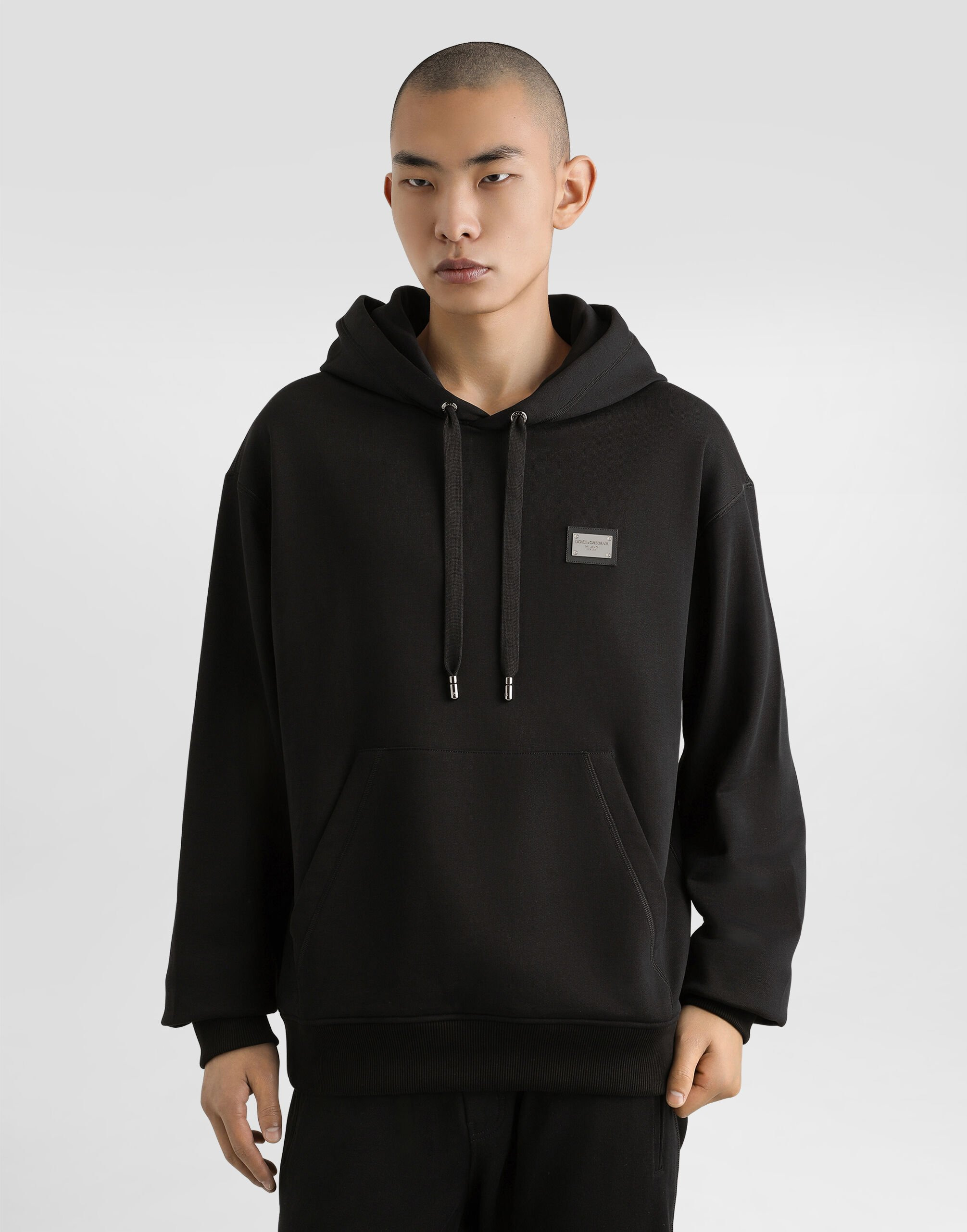 Jersey hoodie with branded tag - 4