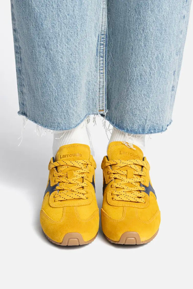 Larroudé Stella Sneaker In Yellow Suede and Navy Leather outlook