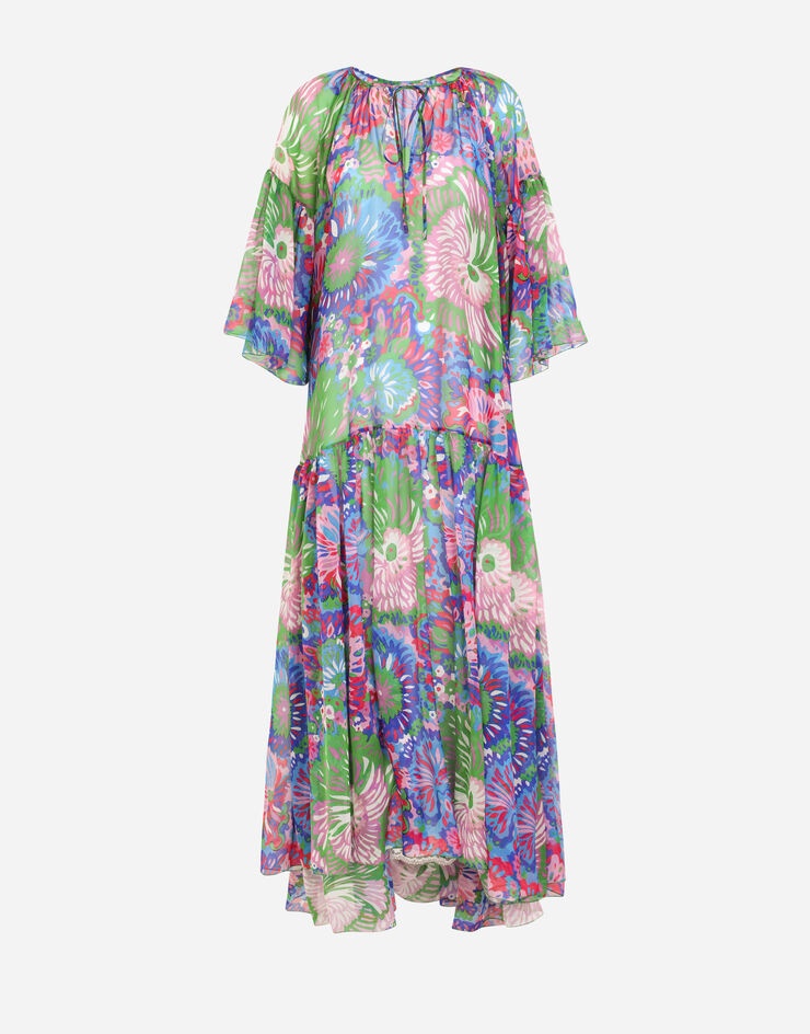 Long 60s-print chiffon caftan - 3