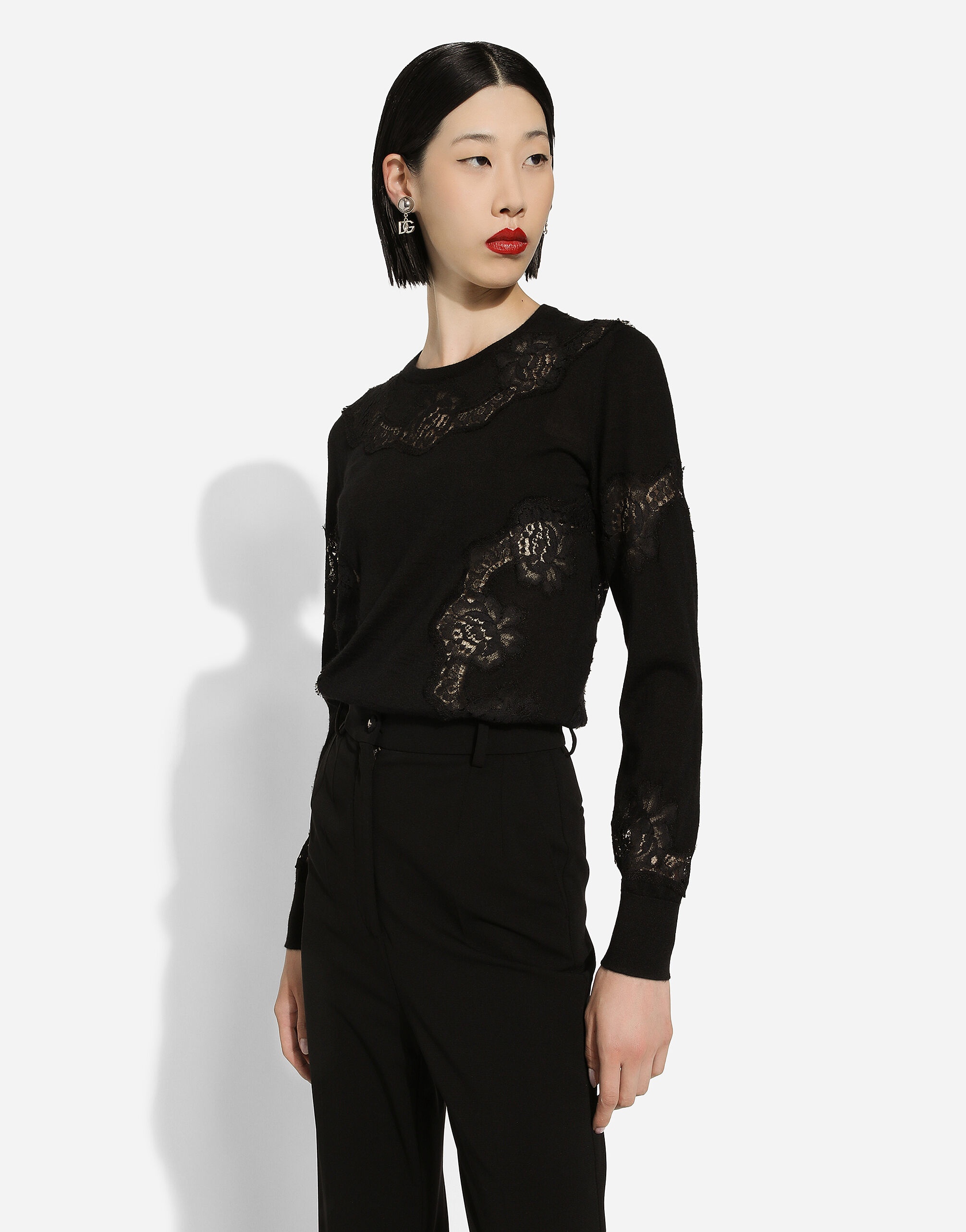 Cashmere and silk sweater with lace inlay - 4
