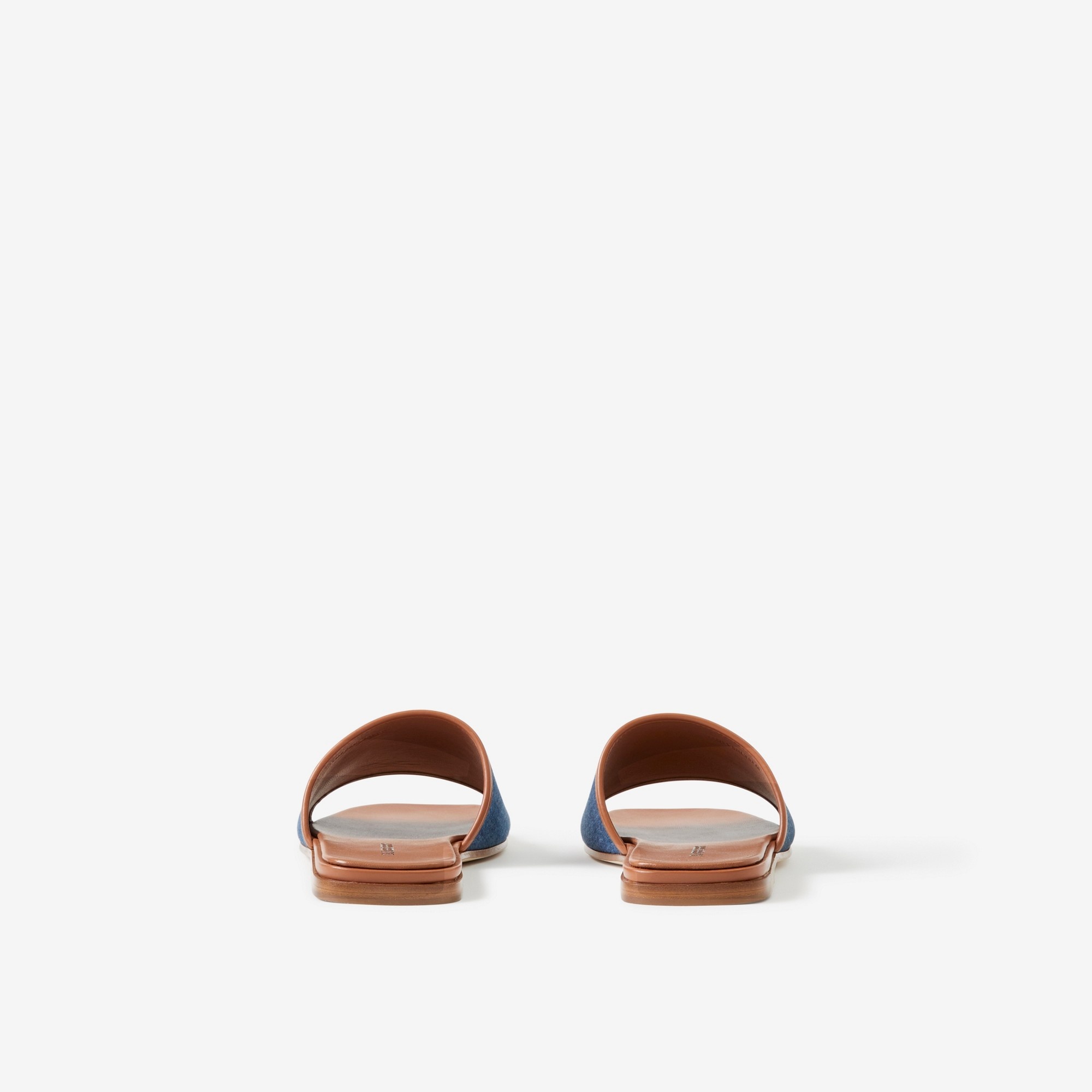 Label Print Denim and Leather Slides - 3