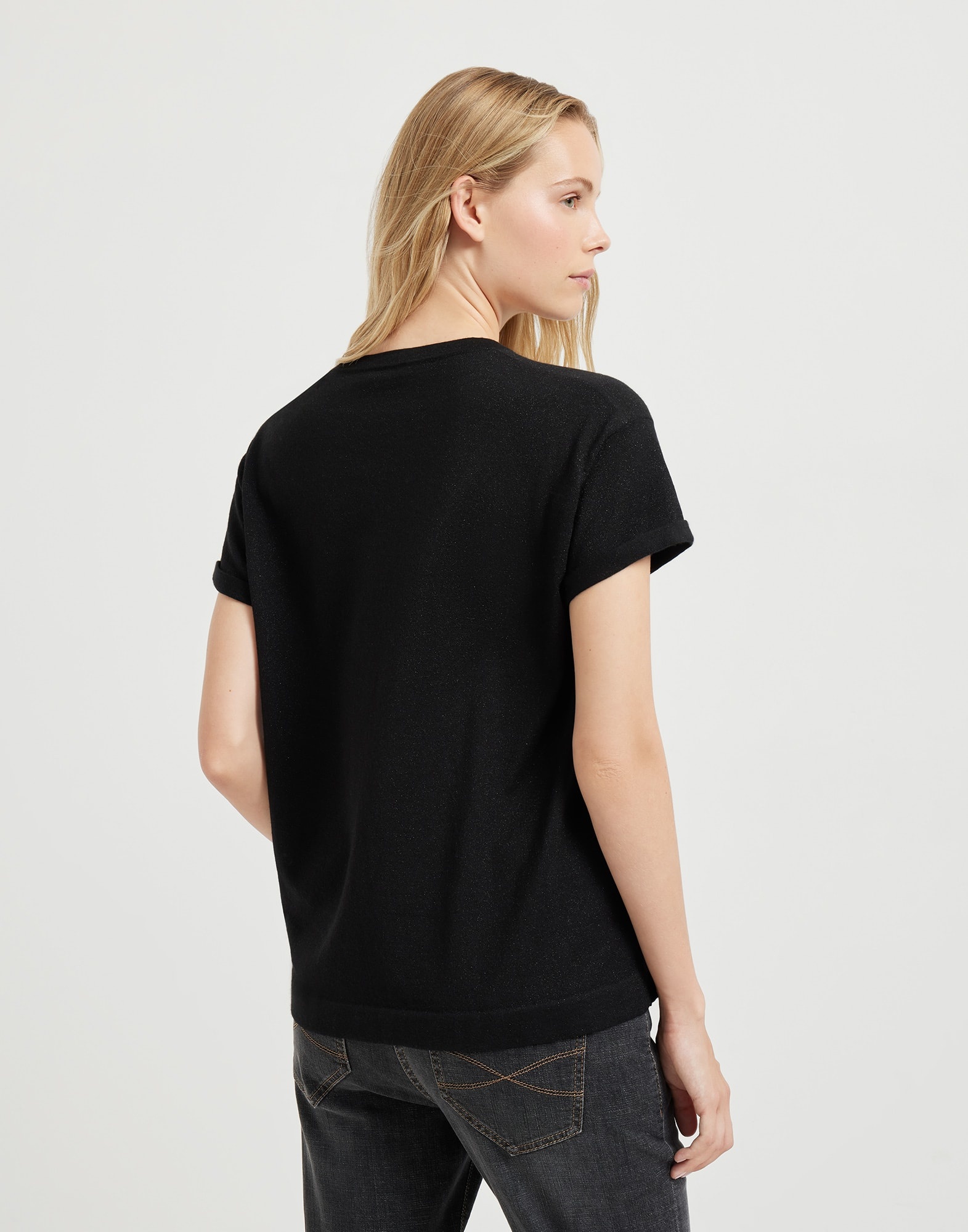 Sparkling cashmere and silk lightweight knit T-shirt - 2