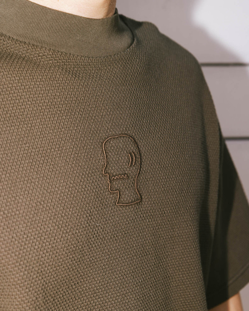 Boxy Thermal Mock Neck T-Shirt - Brown 4
