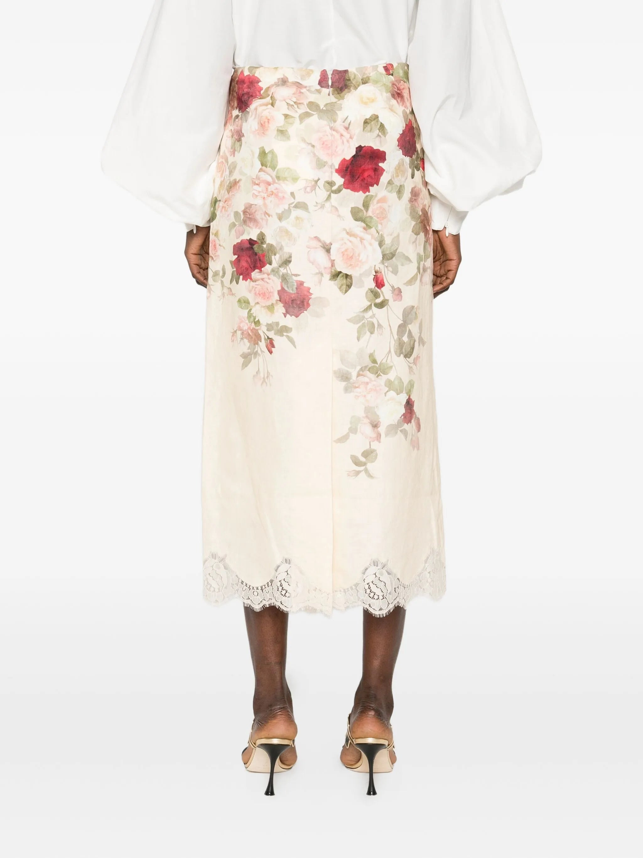 floral-print lace-trimmed skirt - 4