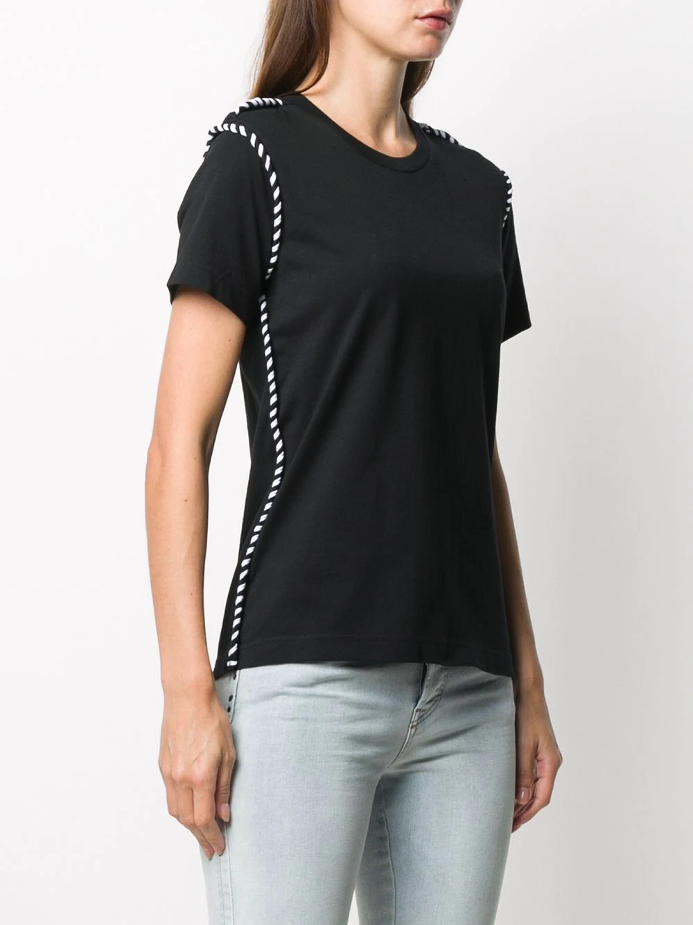 short-sleeved lace up trim T-shirt - 3