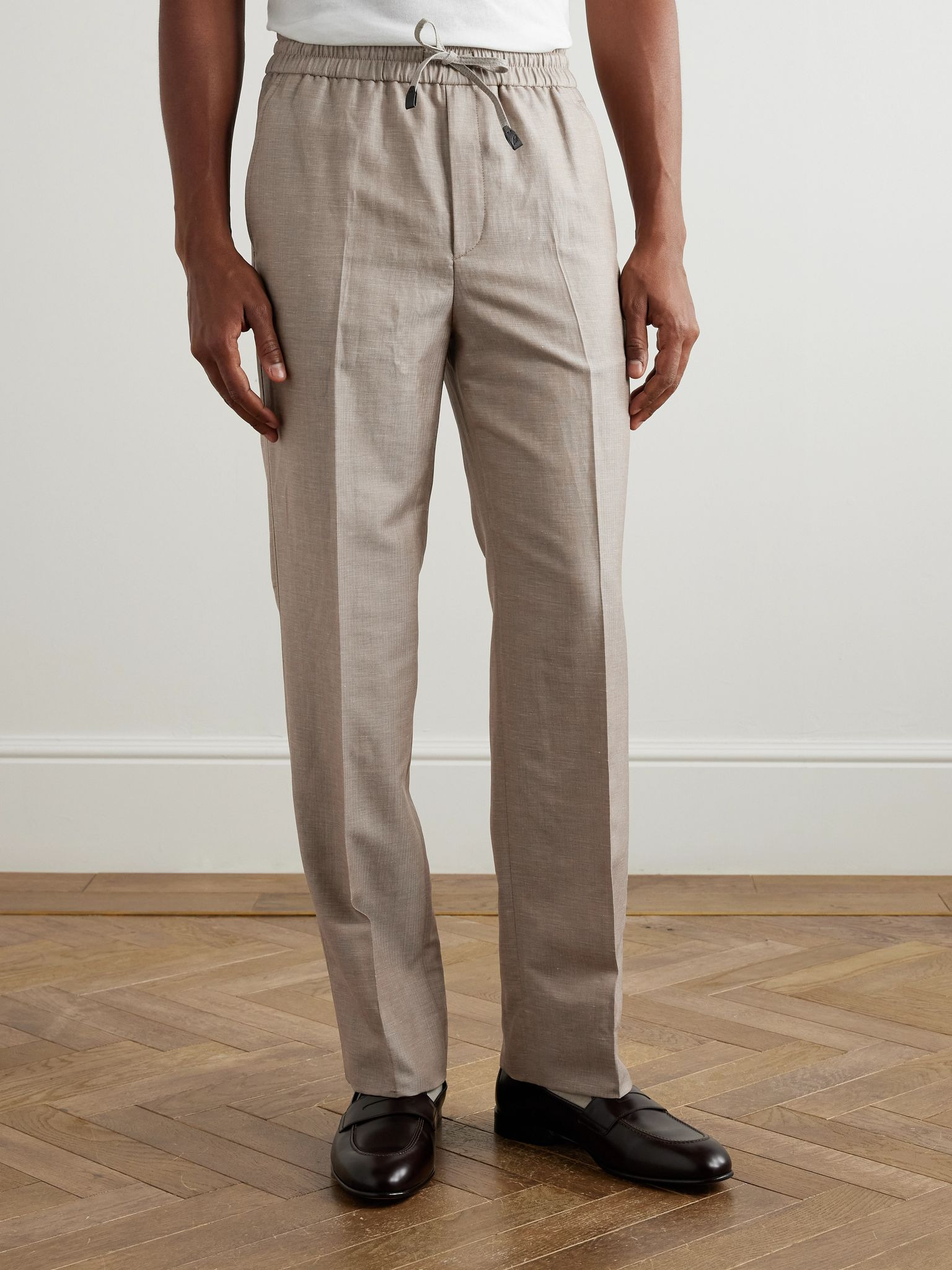 Straight-Leg Wool, Linen and Silk-Blend Suit Trousers Neutral - 3