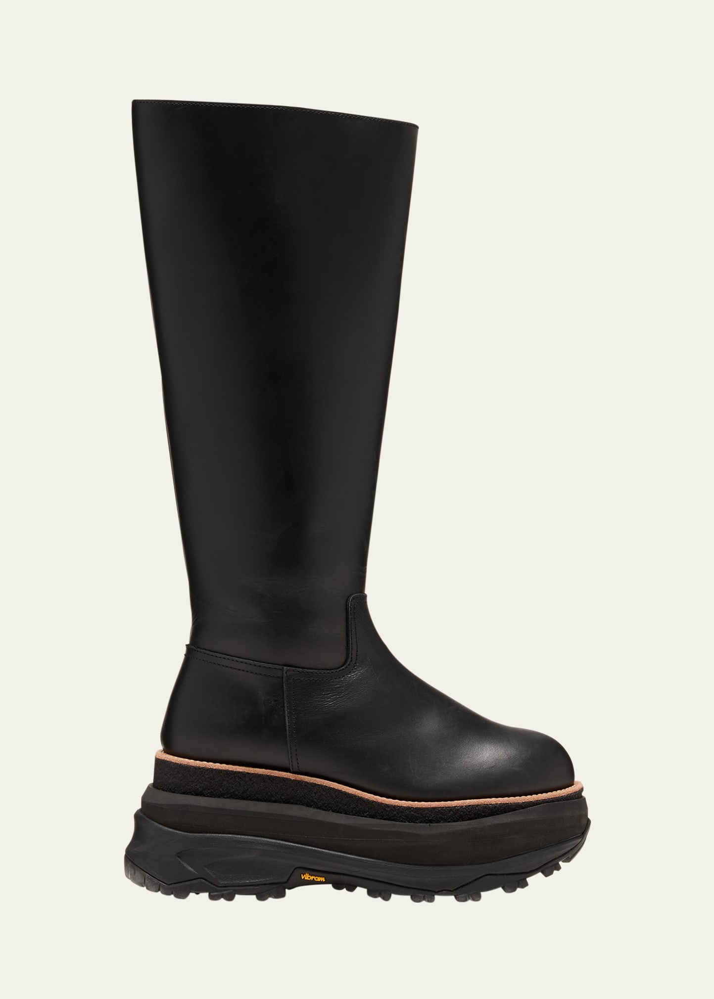 Leather Knee-High Chunky Moto Boots - 1