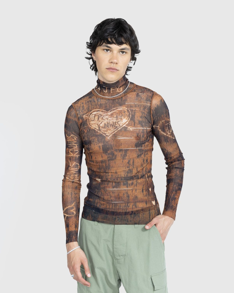 Jean Paul Gaultier Jean Paul Gaultier – High Neck Longsleeve Printed Wood Top Brown/Ecru outlook