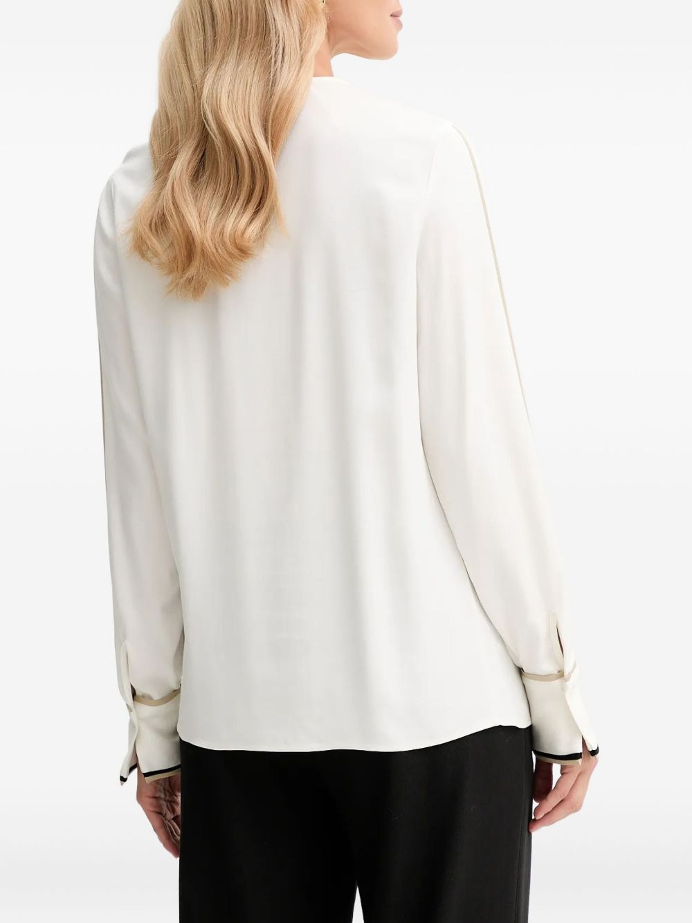 keyhole-neckline striped-sleeve blouse - 3