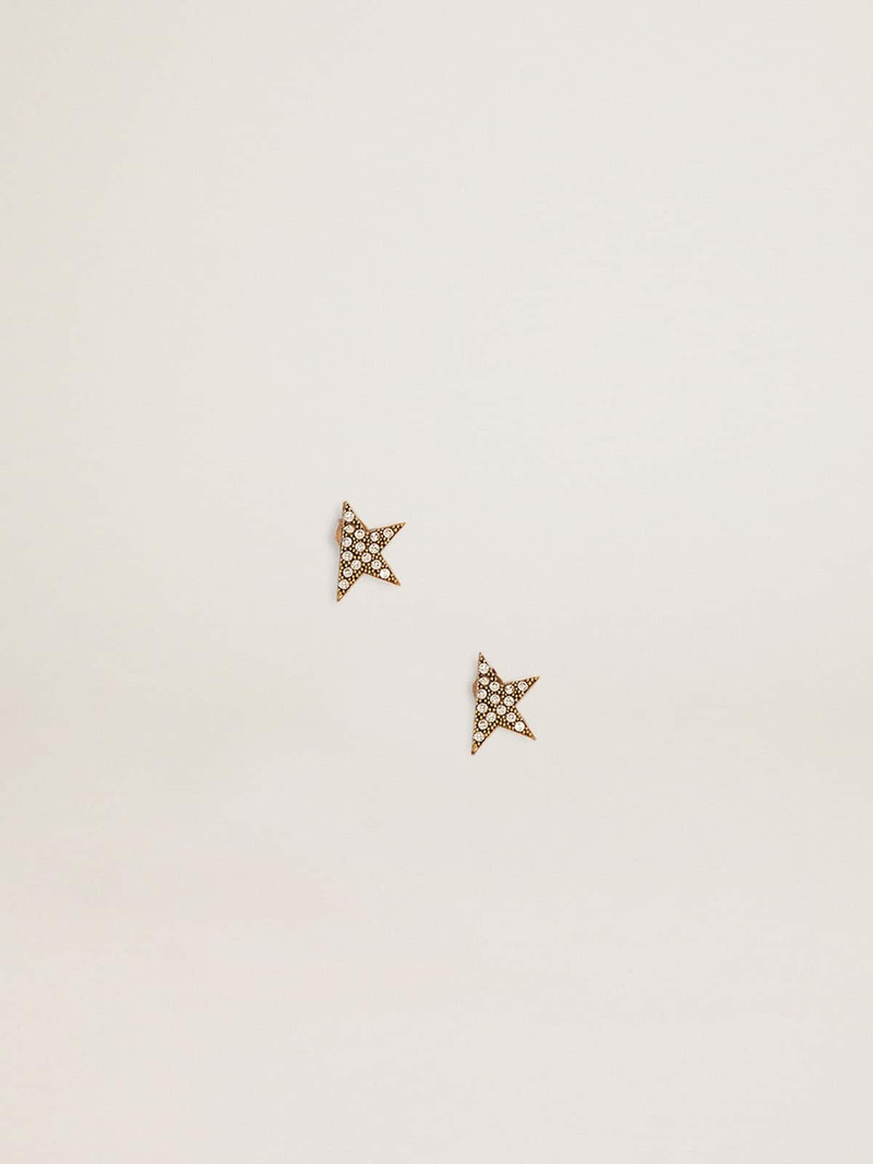 Women's stud earrings in antique gold color with crystals 1