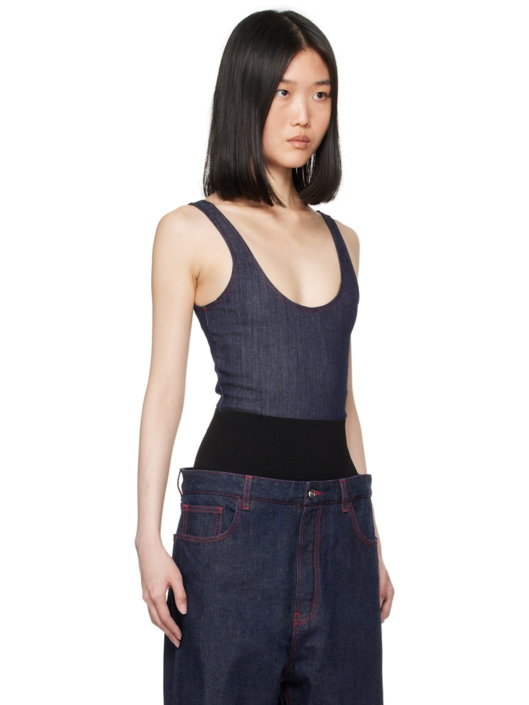 Blue Tank Denim Bodysuit - 2