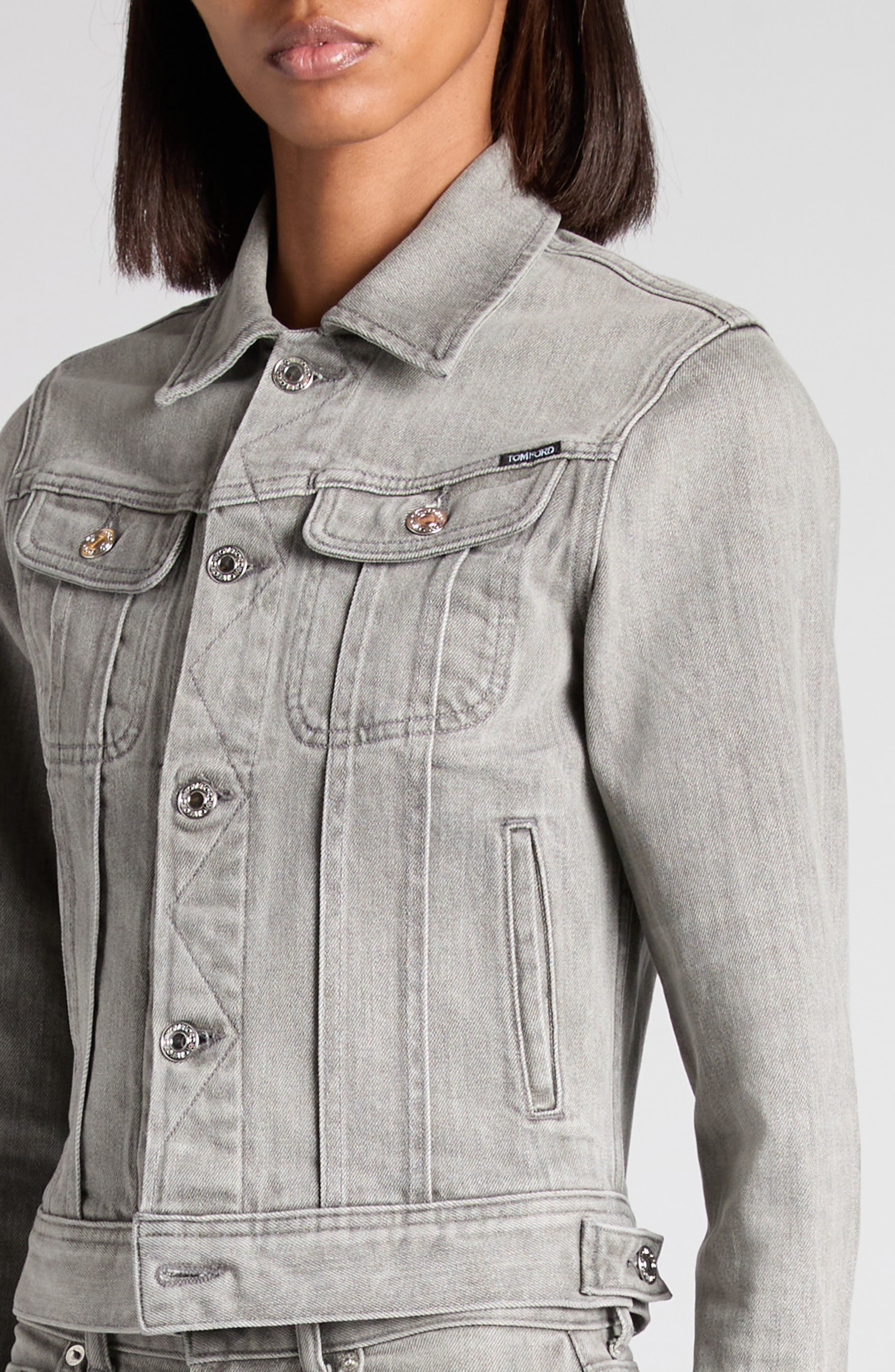 TOM FORD Stonewashed Comfort Denim Trucker Jacket in Ig155 Grey Wash at Nordstrom - 5