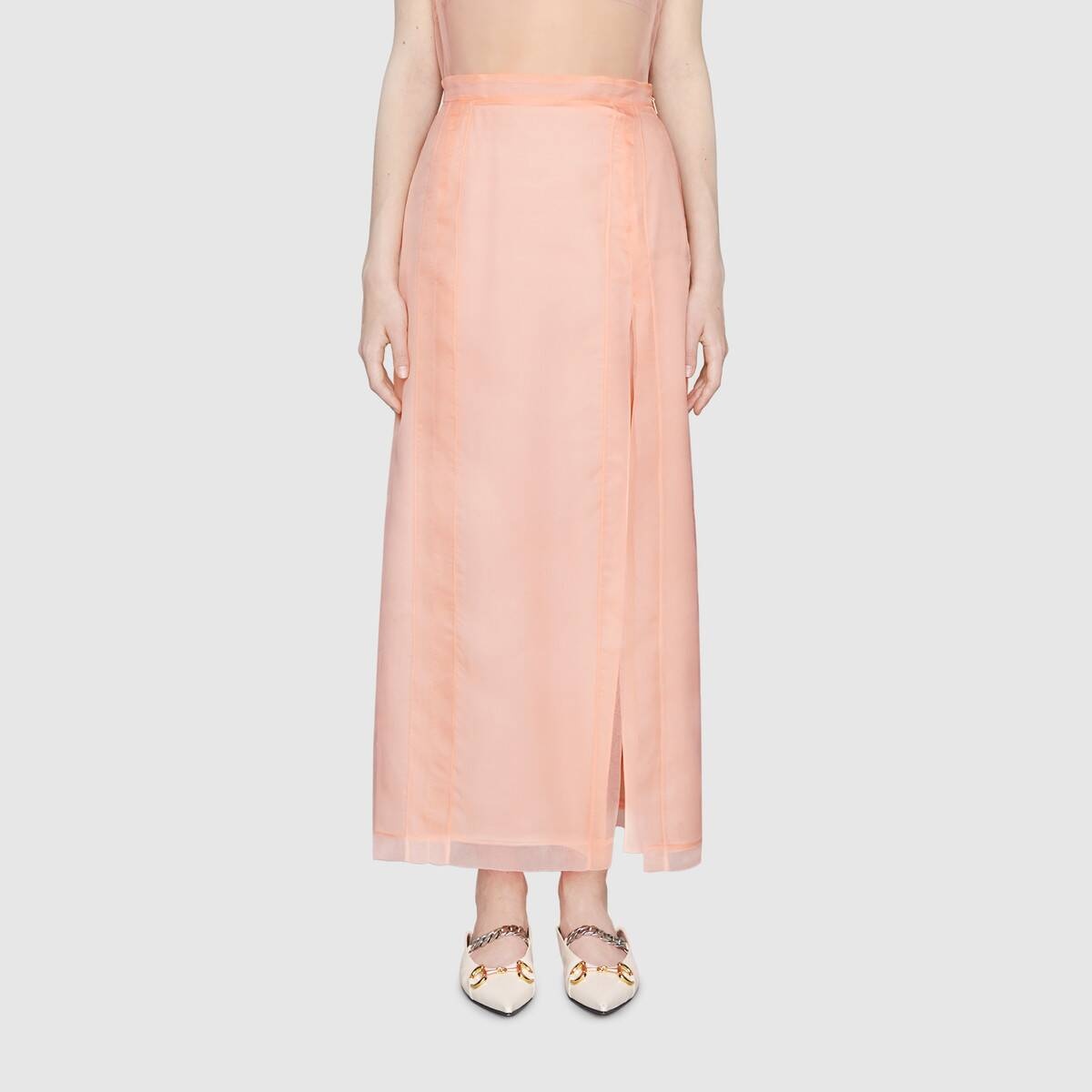 Silk organdy skirt with slit - 3