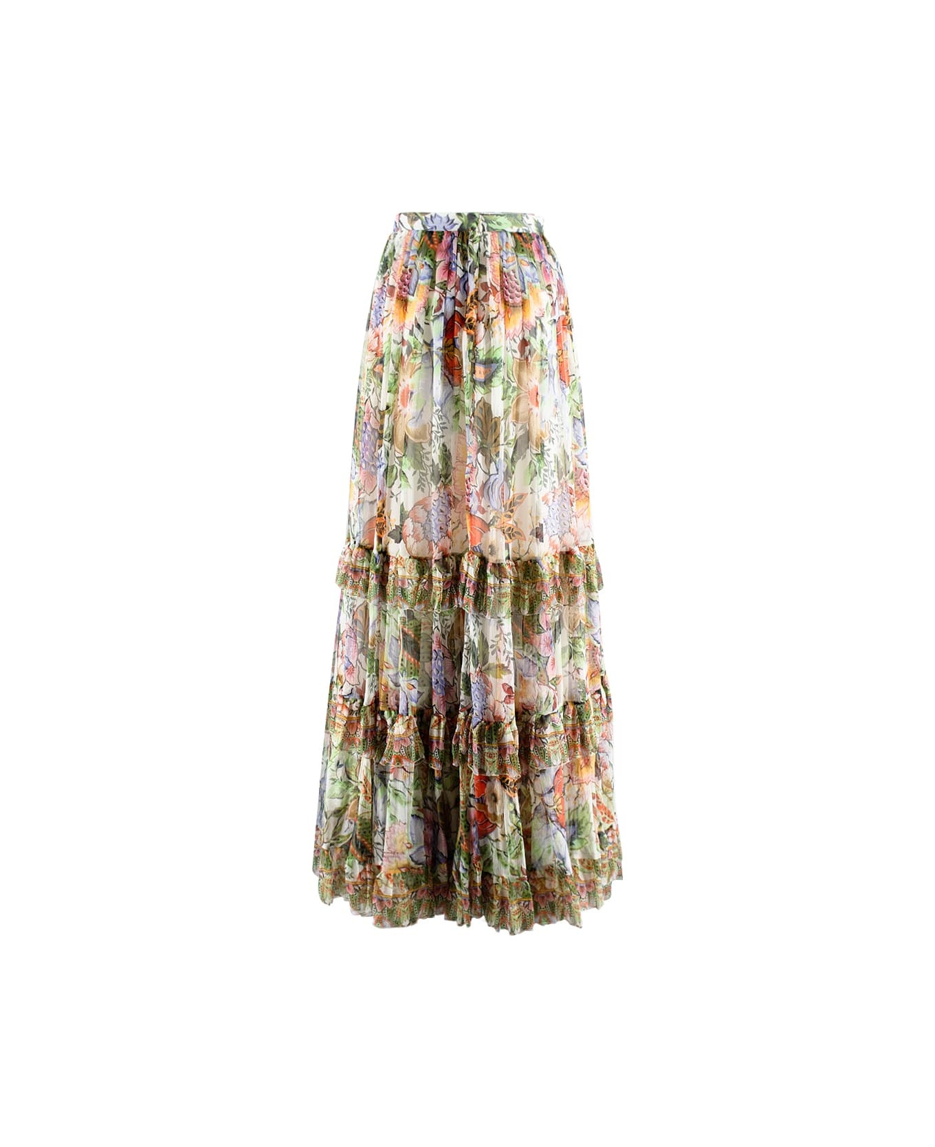 Multicolour Silk Long Skirt - 2