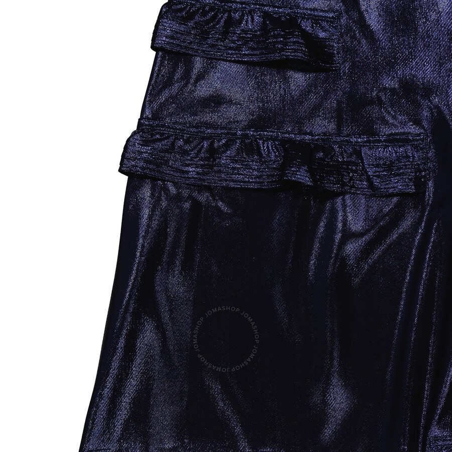 Burberry Bright Navy Ruffle Detail Lame Skirt - 7