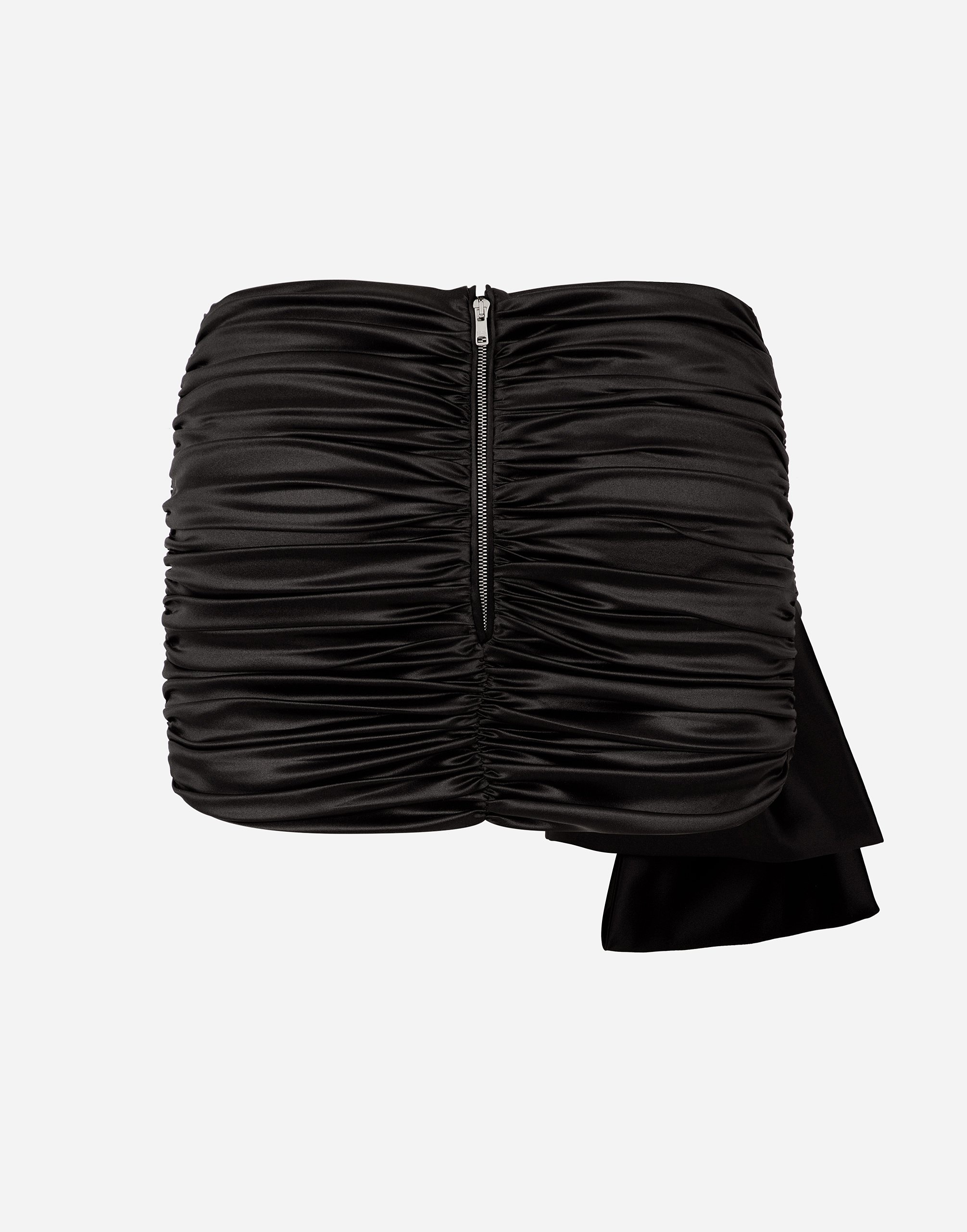 Short draped satin skirt with side bow - 2