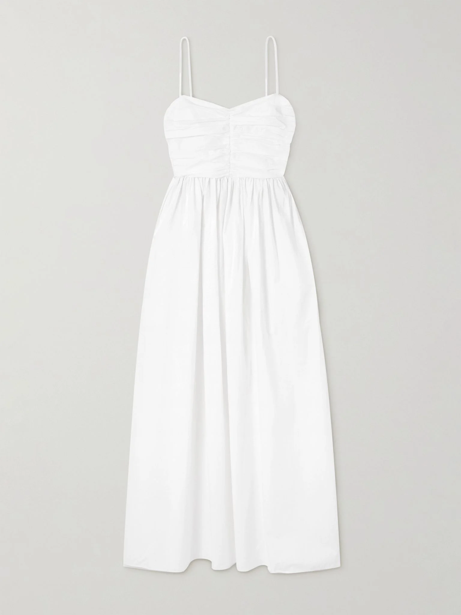 Gathered organic cotton-poplin midi dress White - 1