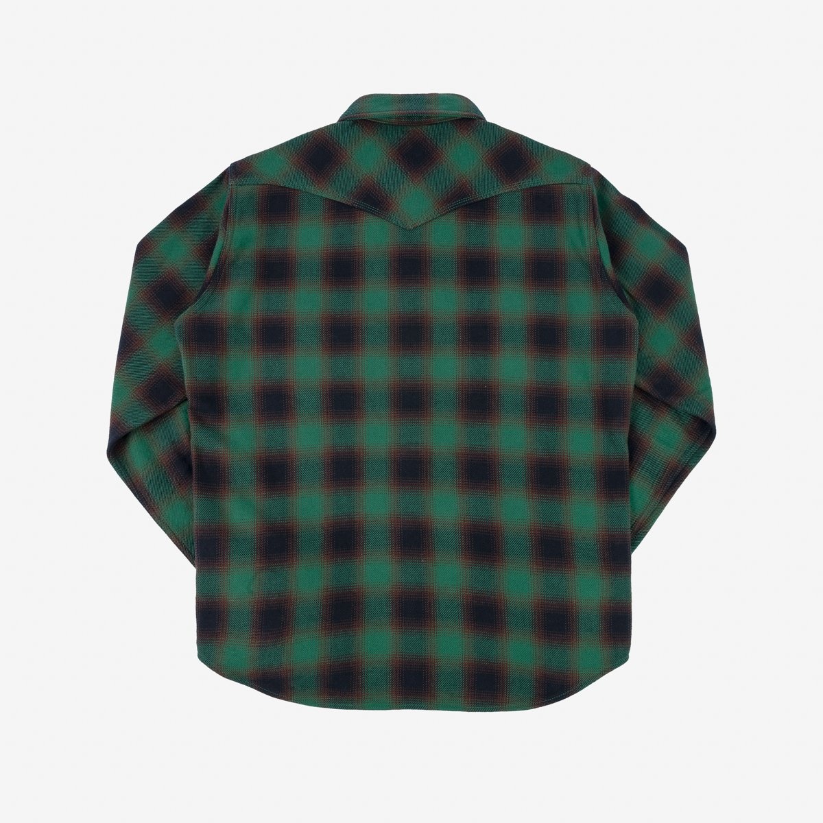 IHSH-373-GRN Ultra Heavy Flannel Ombré Check Western Shirt - Green - 6