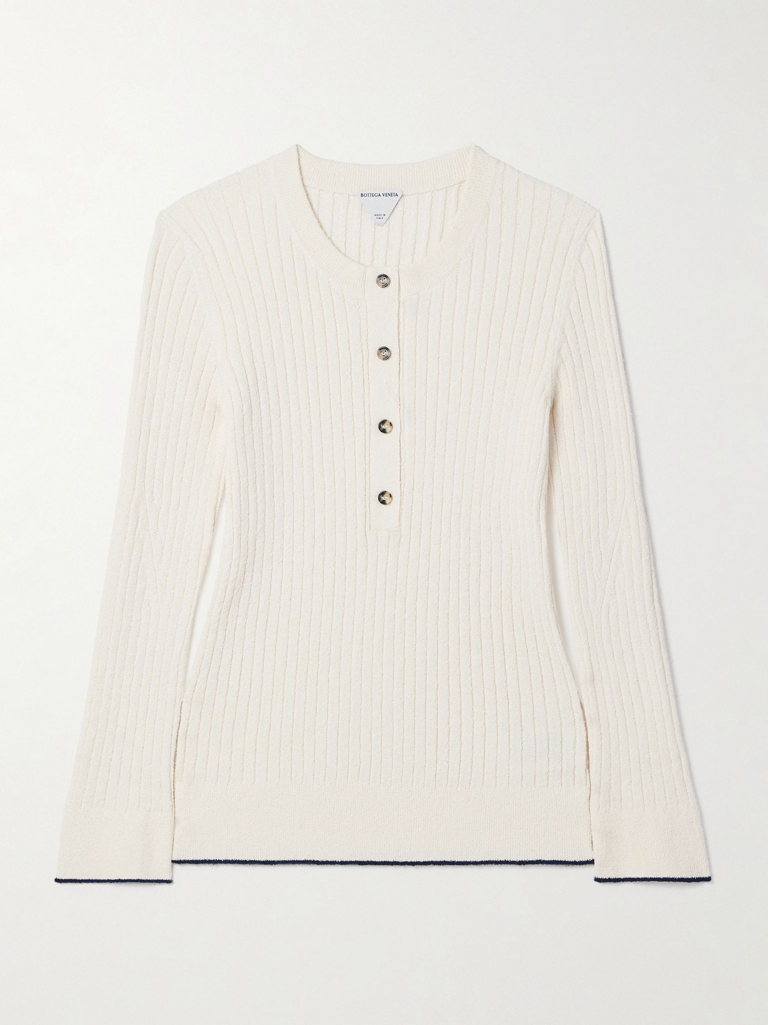 Ribbed cotton-blend bouclé top White - 1