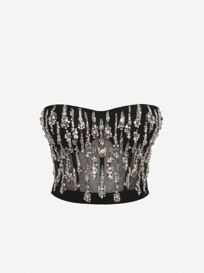 Cosmic Rain Embroidery Corset in Black - 1