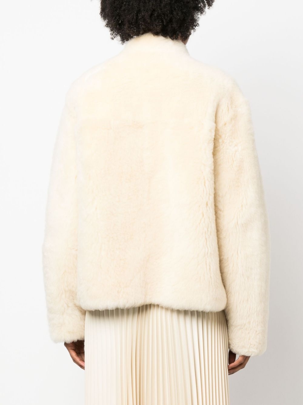 logo-embossed shearling jacket - 4