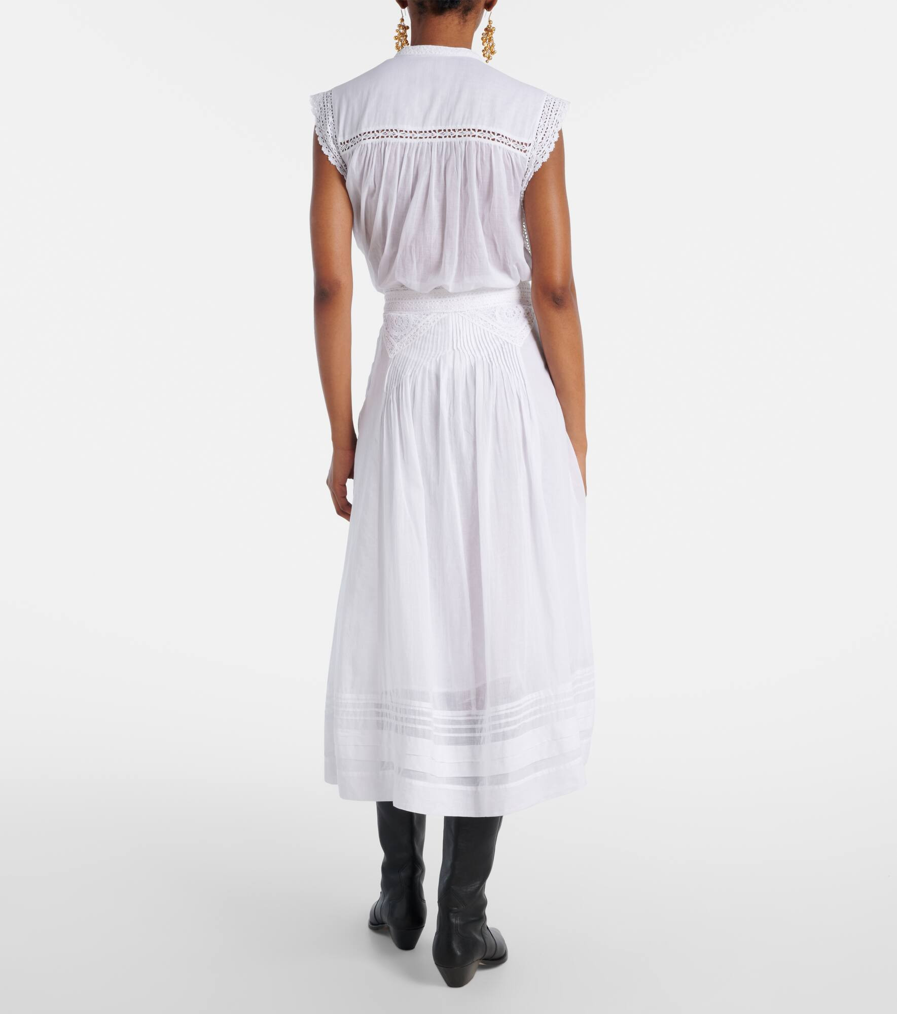 Garliana lace-trimmed cotton midi skirt - 3