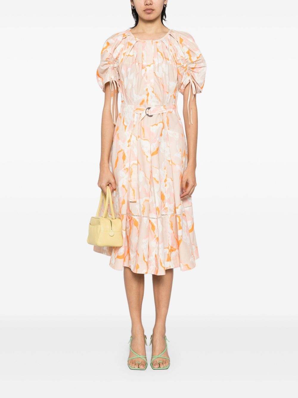 abstract-print gathered-sleeves dress - 2