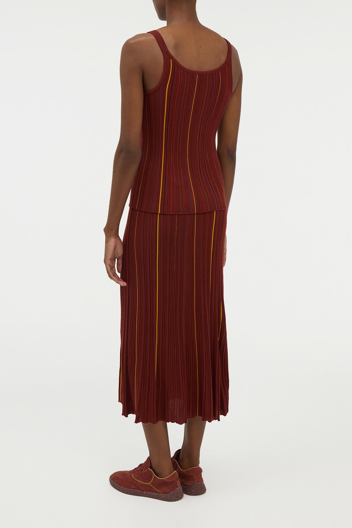 Yara Pinstripe Knit Tank Top in Burnt Sienna Merino Wool - 4