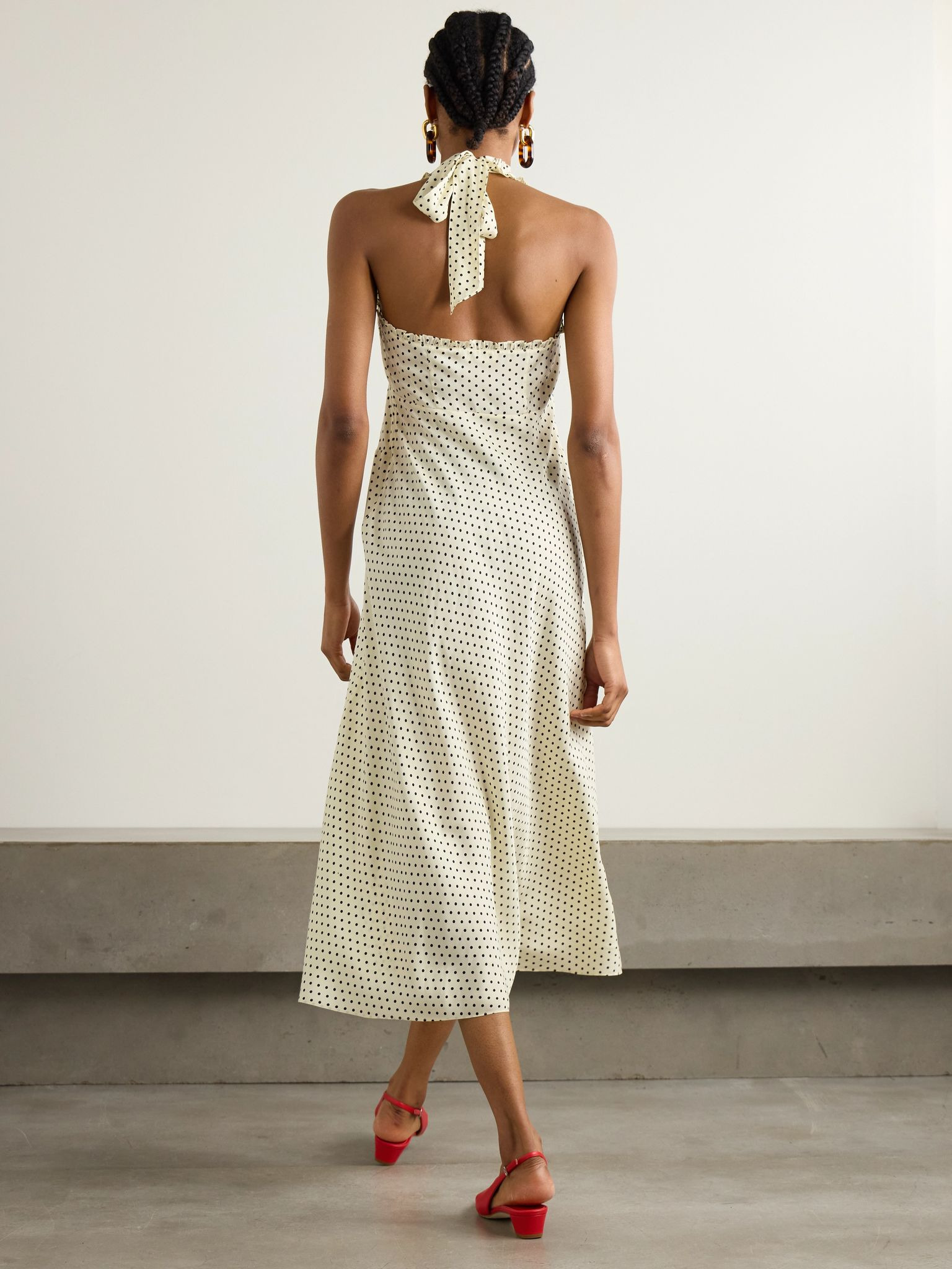 Mazarin ruffled polka-dot silk-blend satin halterneck dress Cream - 3