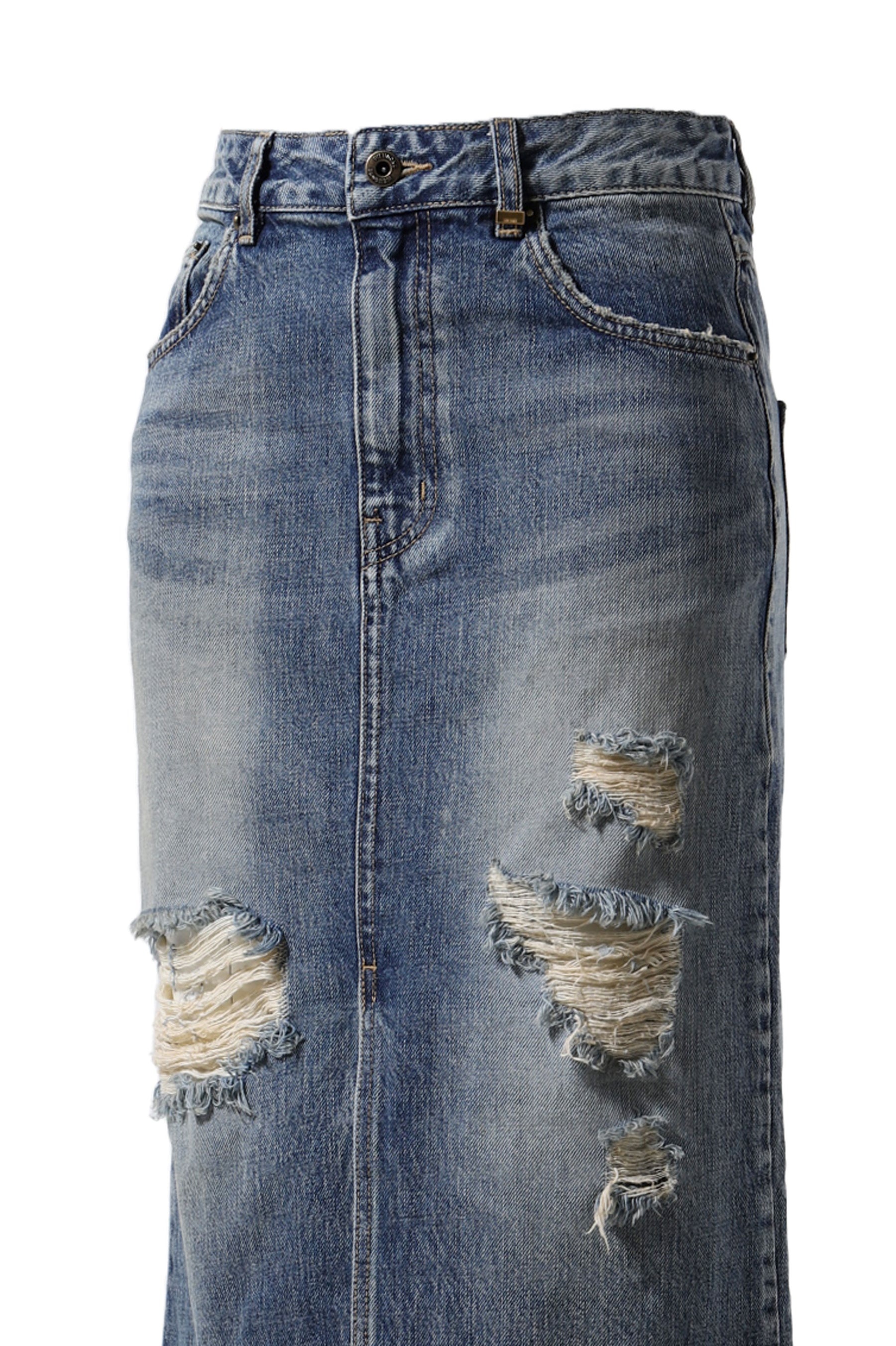 BLUE WOMENS EXTREME DESTROYED LONG DENIM SKIRT / BLU - 4