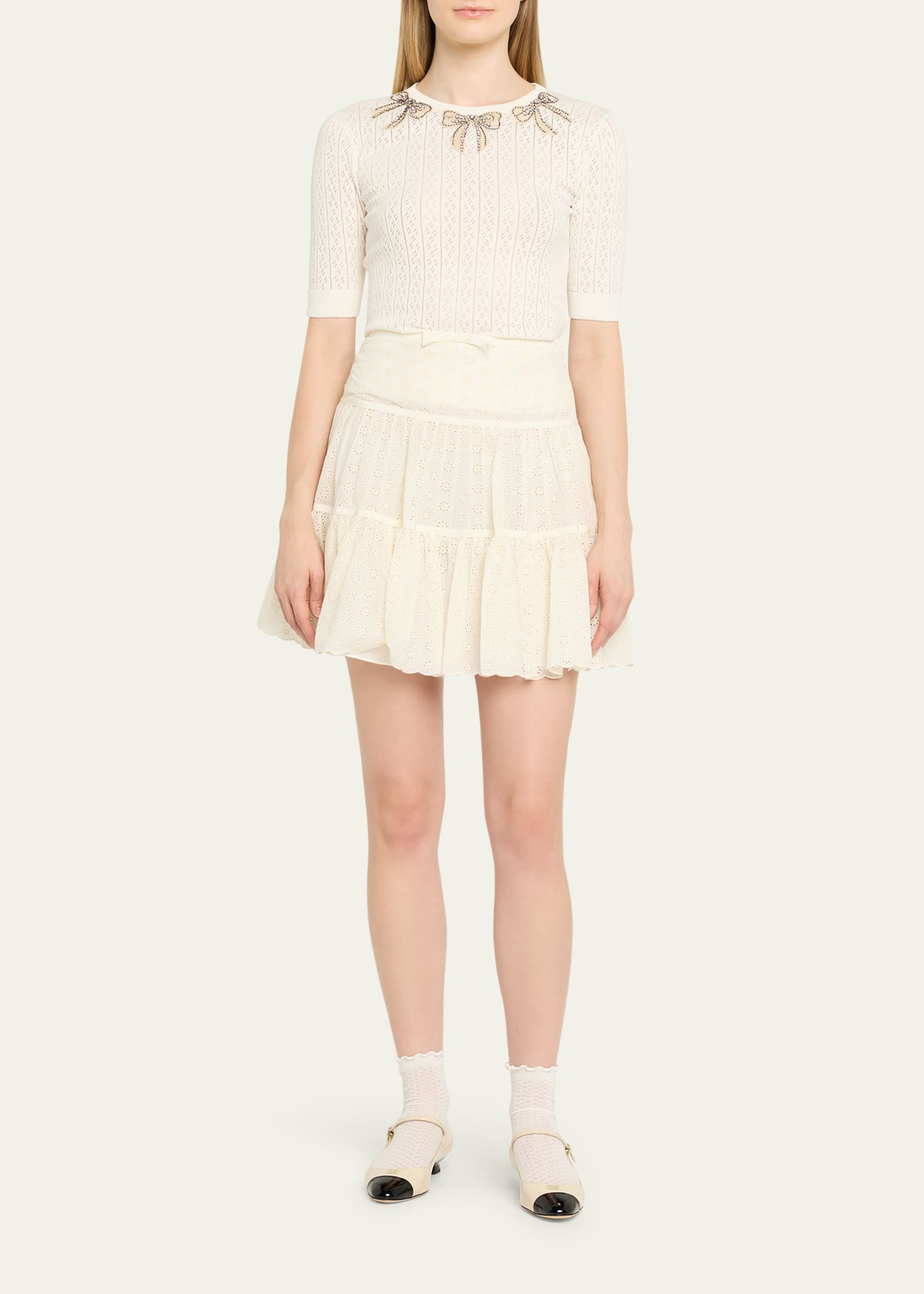 Tiered Eyelet Mini Skirt - 2