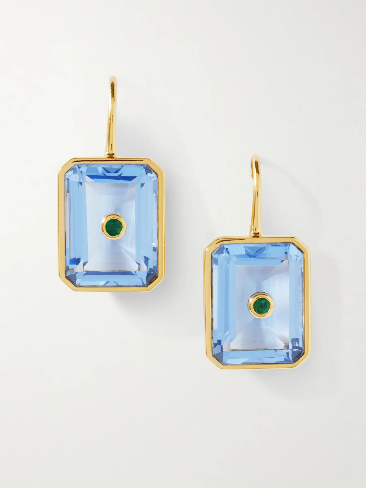Tile Gold-plated, Crystal And Emerald Earrings - 1