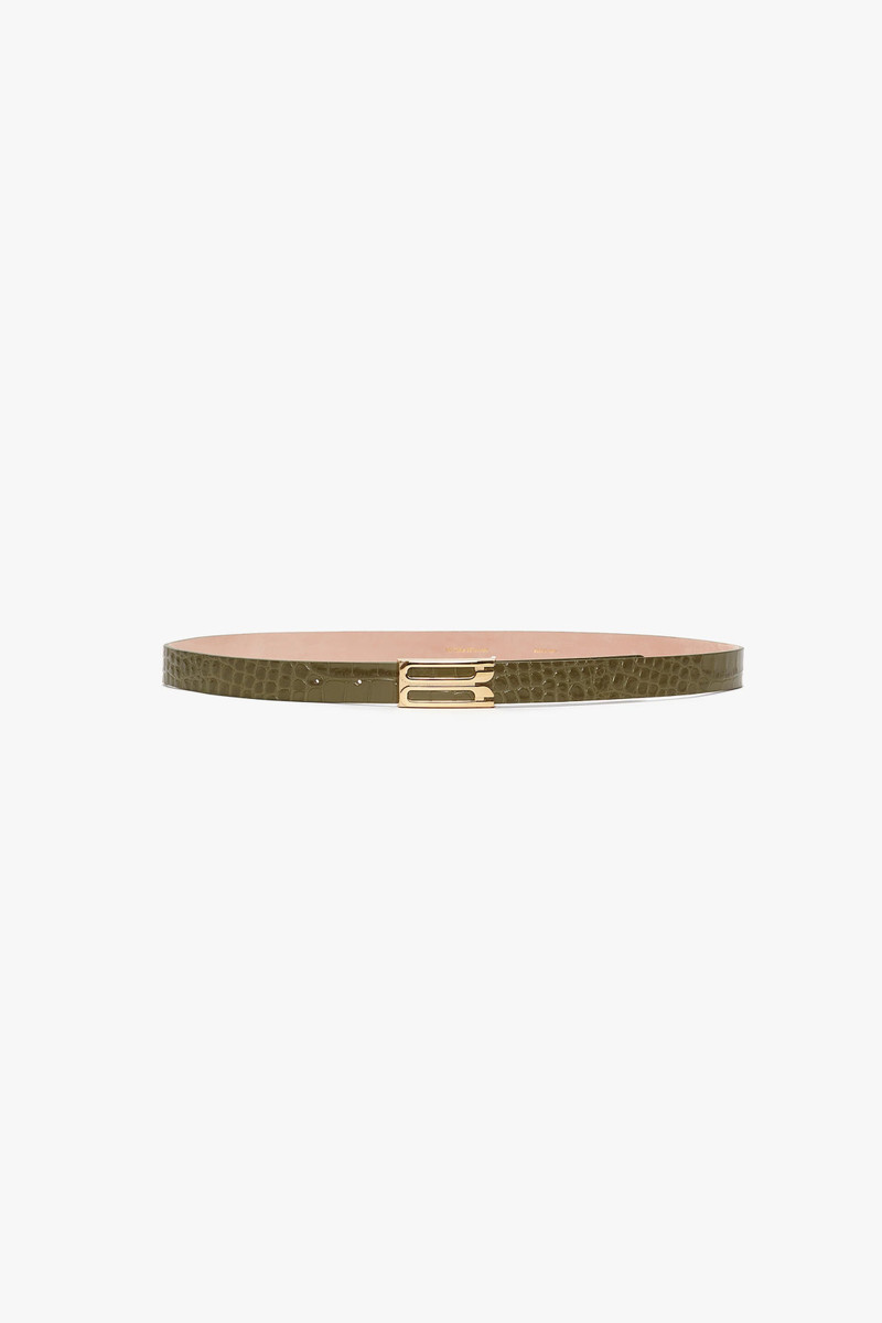 Exclusive Frame Belt In Khaki Croc Embossed Calf Leather 1