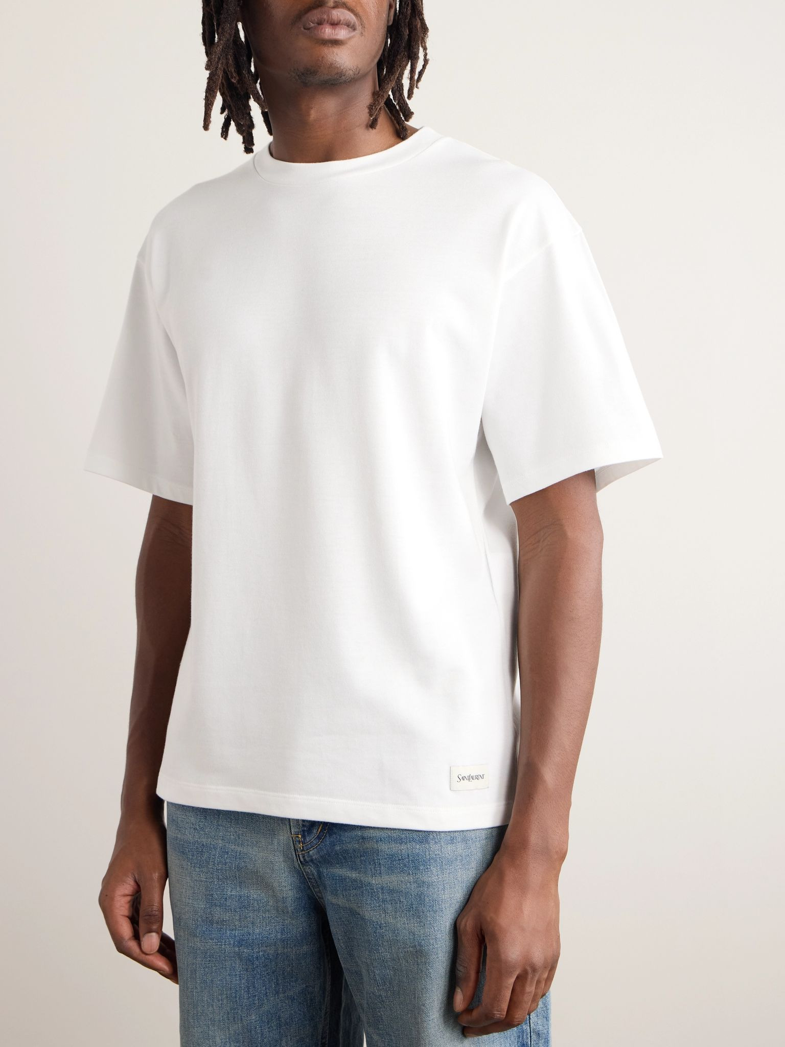 Logo-Appliquéd Cotton and Modal-Blend Jersey T-Shirt White - 3