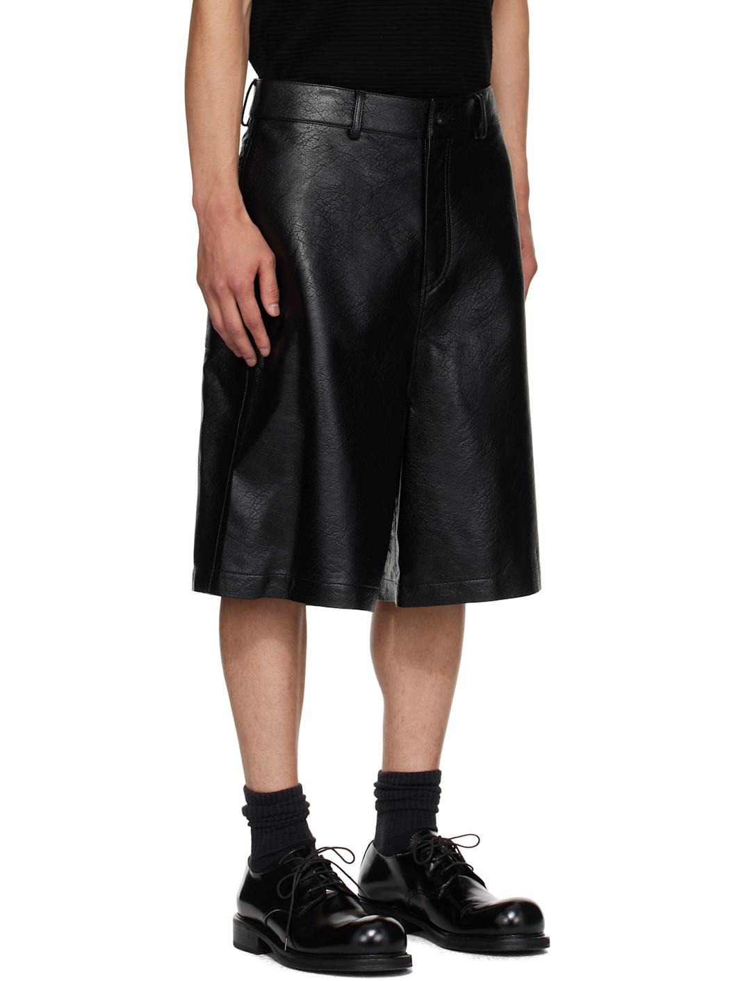 Black Bermuda Faux-Leather Shorts - 2