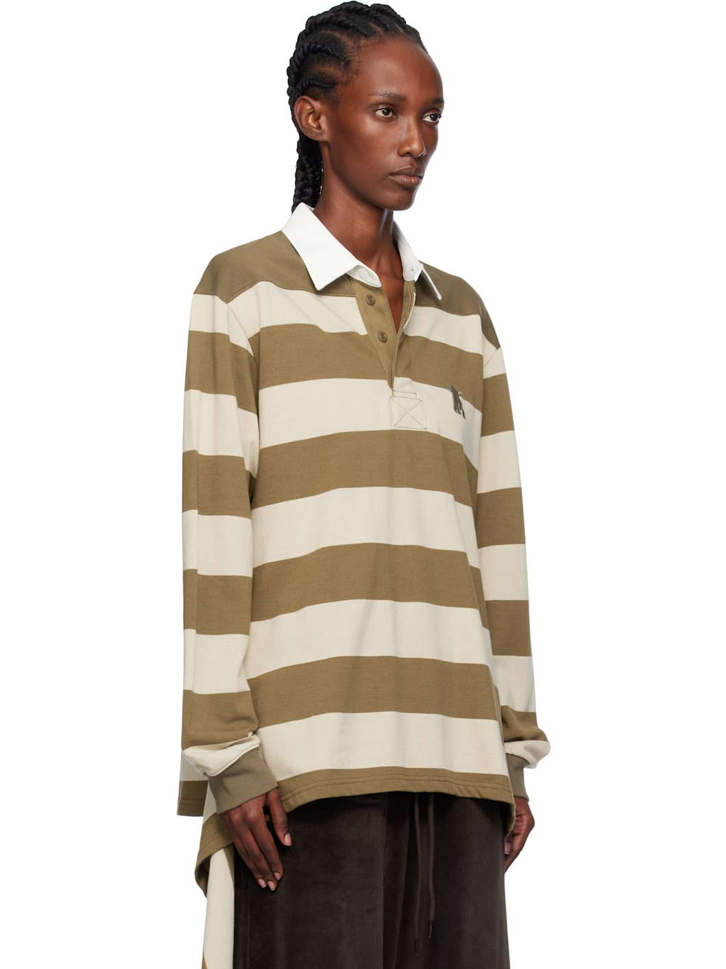 Beige Stripe Trim Rugby Polo - 2