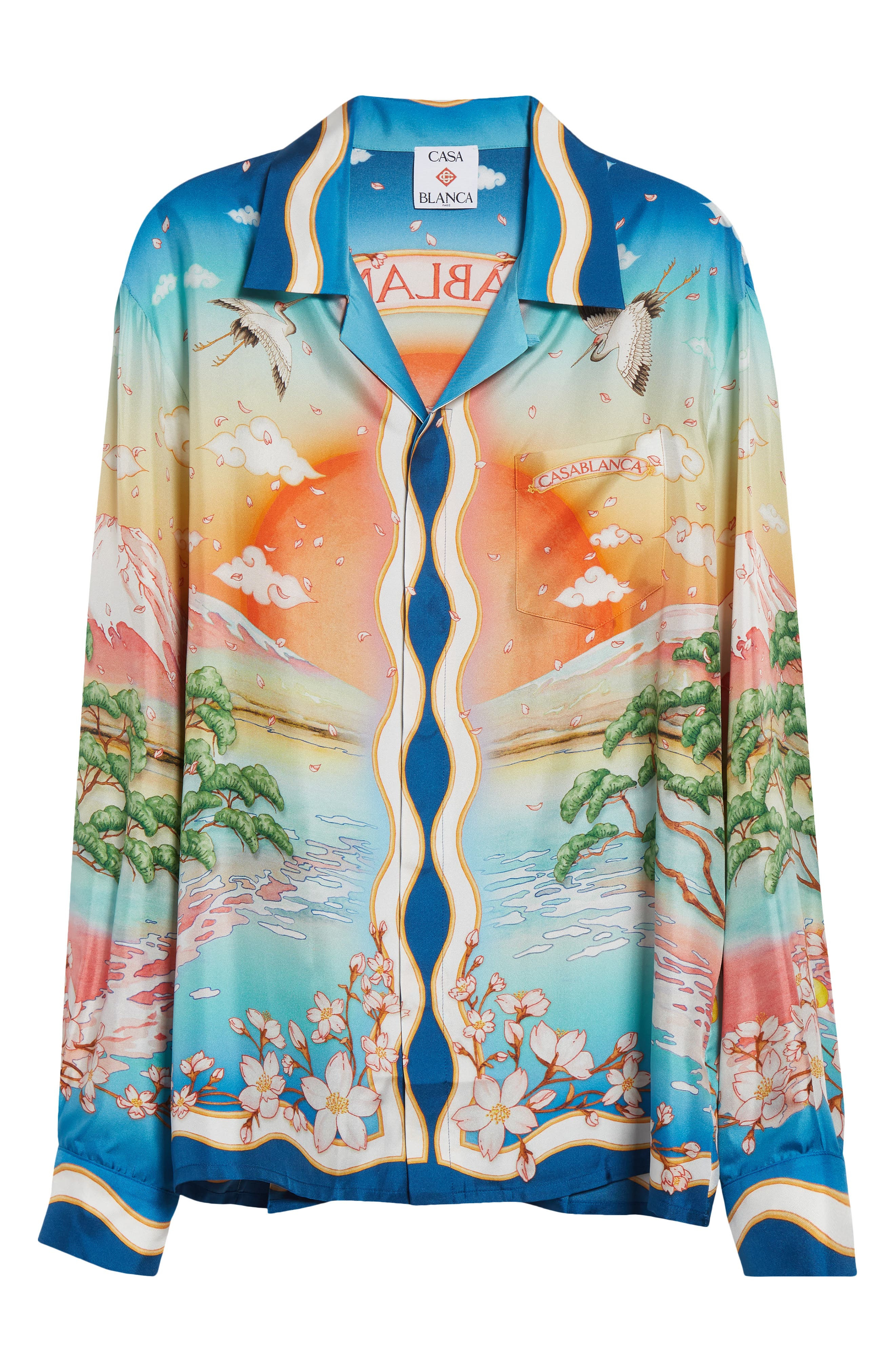 Casablanca Tennis Club Long Sleeve Silk Camp Shirt at Nordstrom - 5