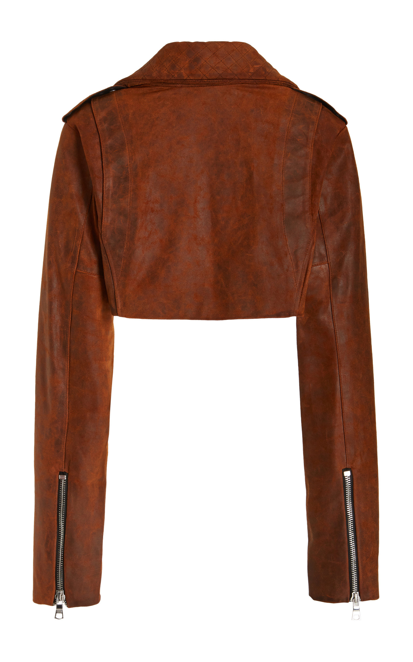 Cropped Leather Moto Jacket brown - 4