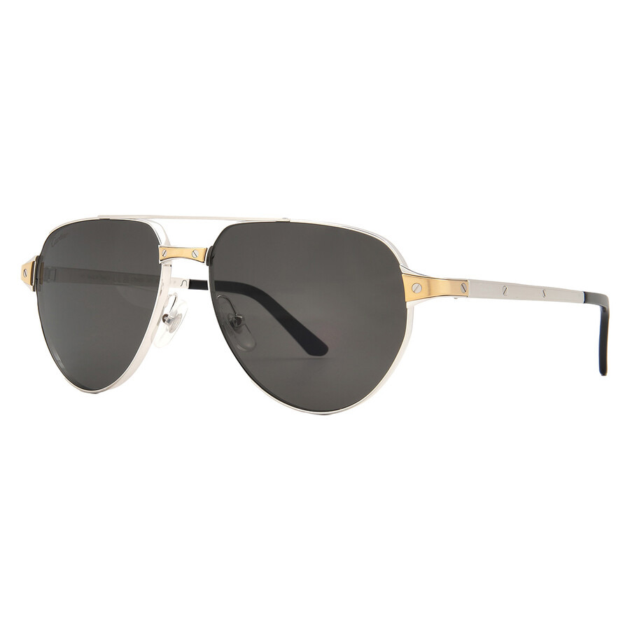 Cartier Santos de Cartier Polarized Smoke Pilot Men's Sunglasses CT0425S 001 59 - 2