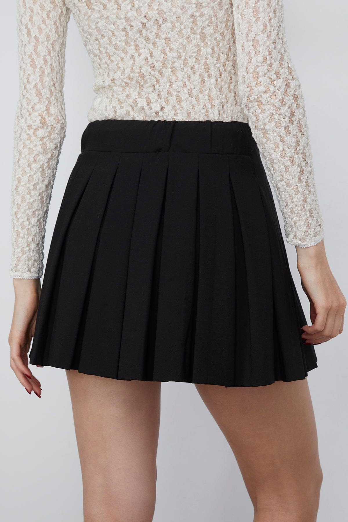 Adeline Wool Suiting Belted Pleat Mini Skirt in Black - 4