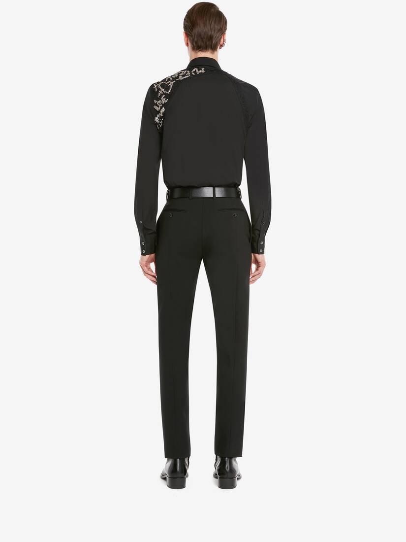 Men's Cotton Poplin Tree Graffiti Harness Shirt in Black - 4