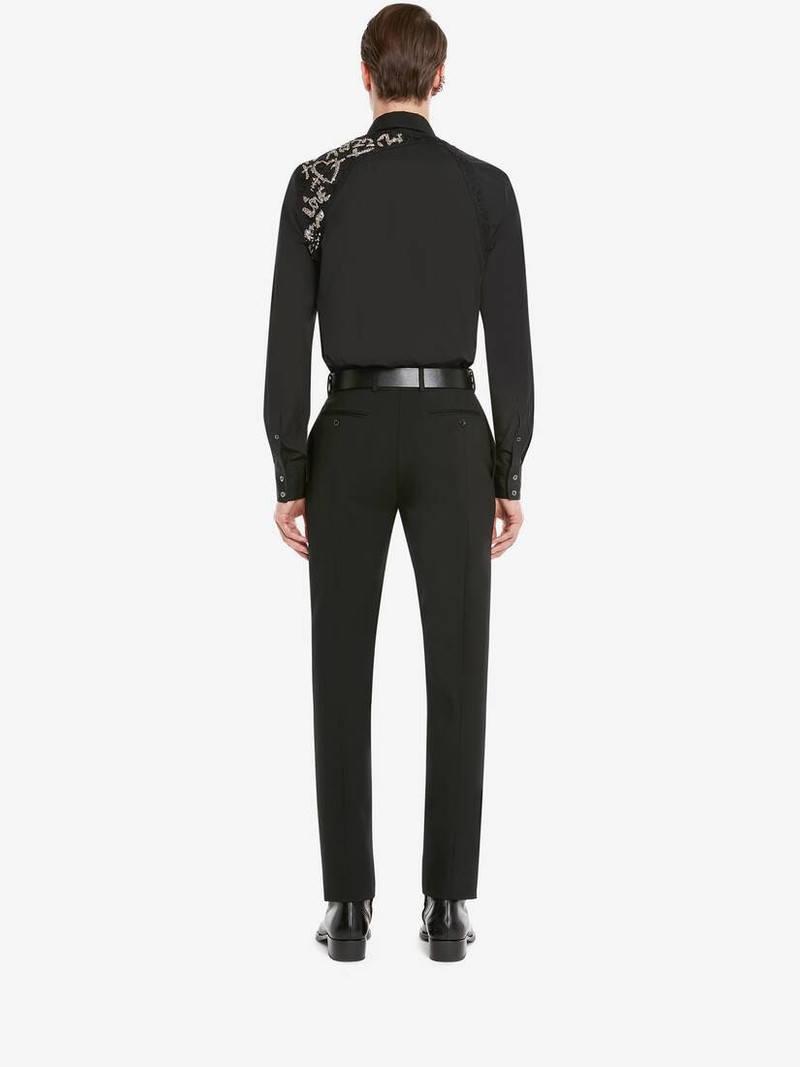 Men's Cotton Poplin Tree Graffiti Harness Shirt in Black 4