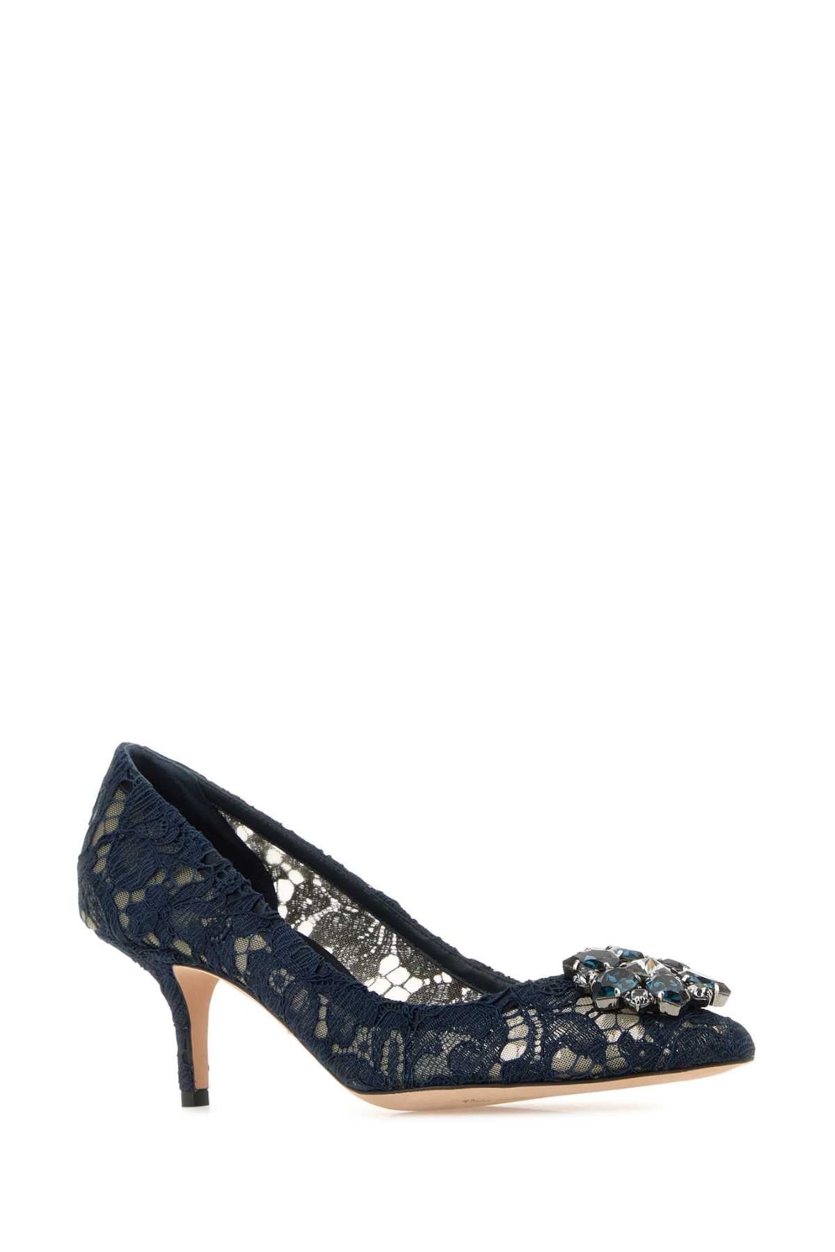 Dolce & Gabbana Women Midnight Blue Lace Pumps - 2