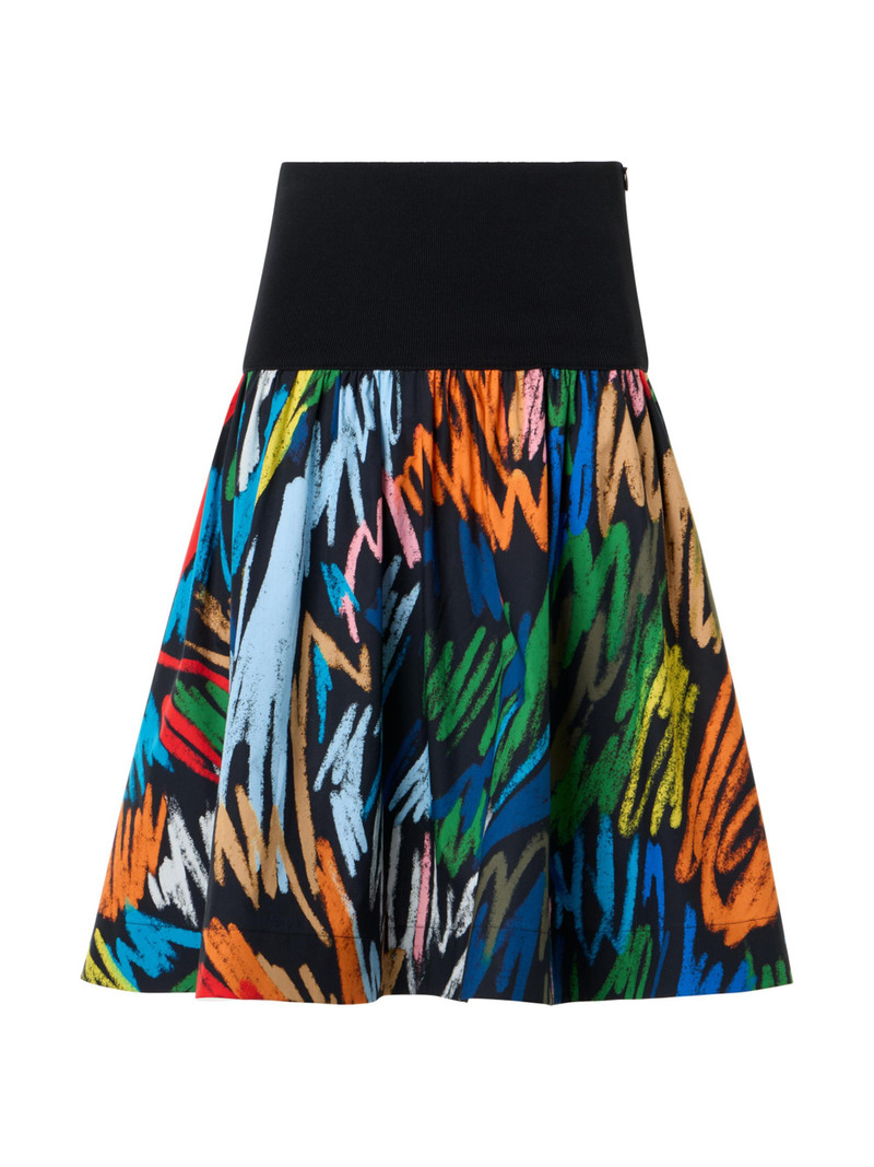 Women's Abstract Print Cotton A-Line Miniskirt - Black Multi 1