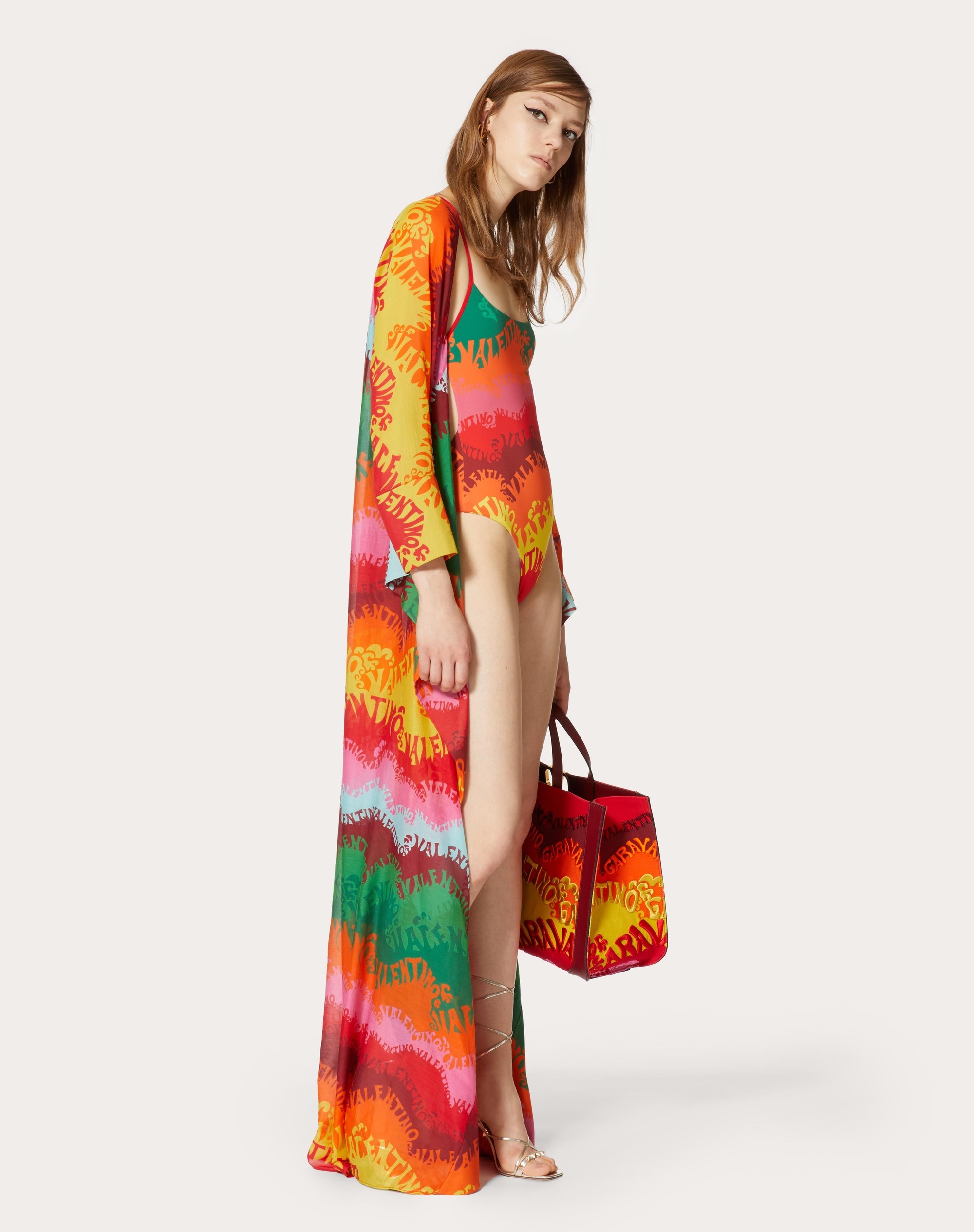 VALENTINO WAVES MULTICOLOR PRINT LONG VOILE CAPE - 2