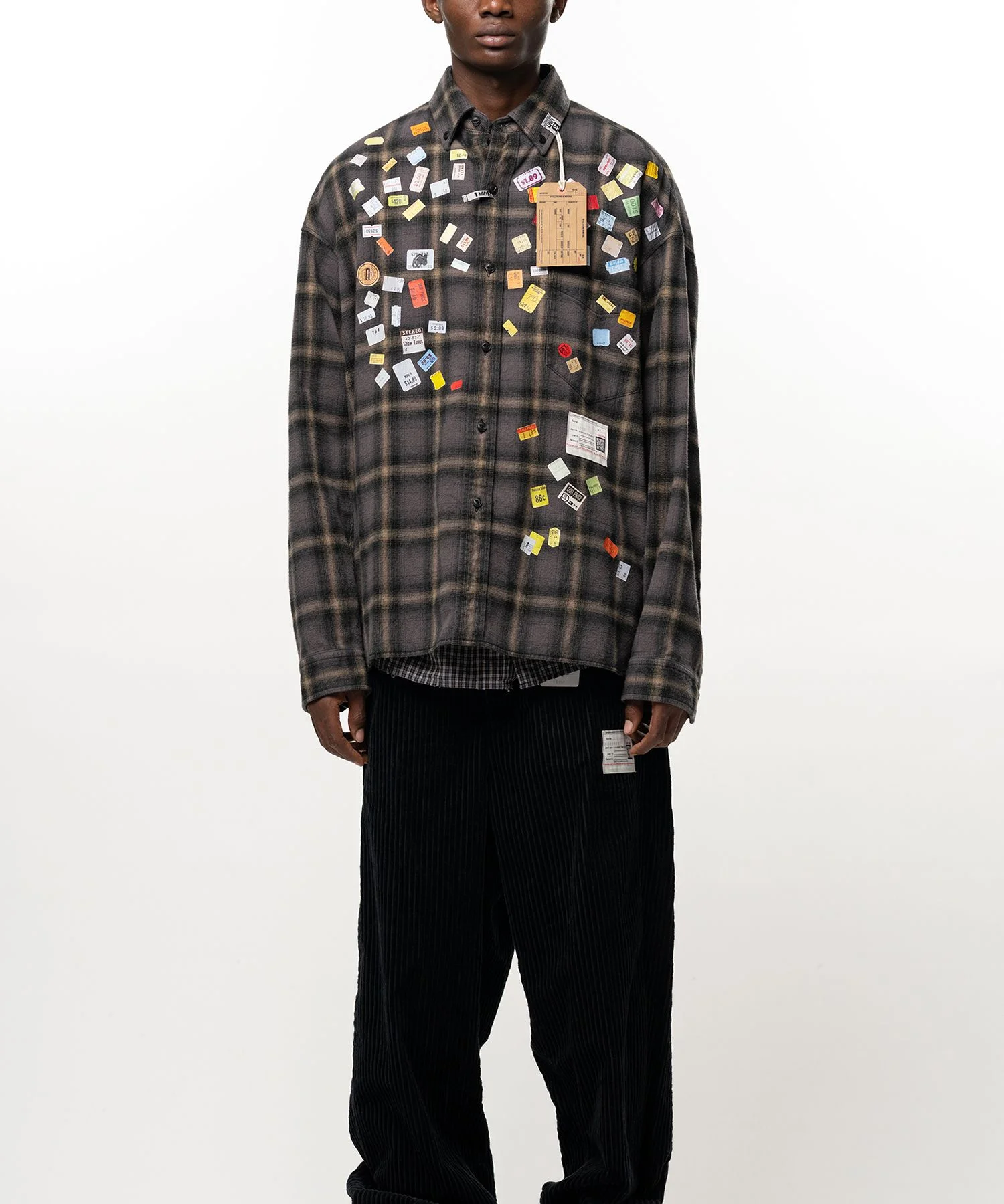 Price Sticker Printed Check Shirt - 1